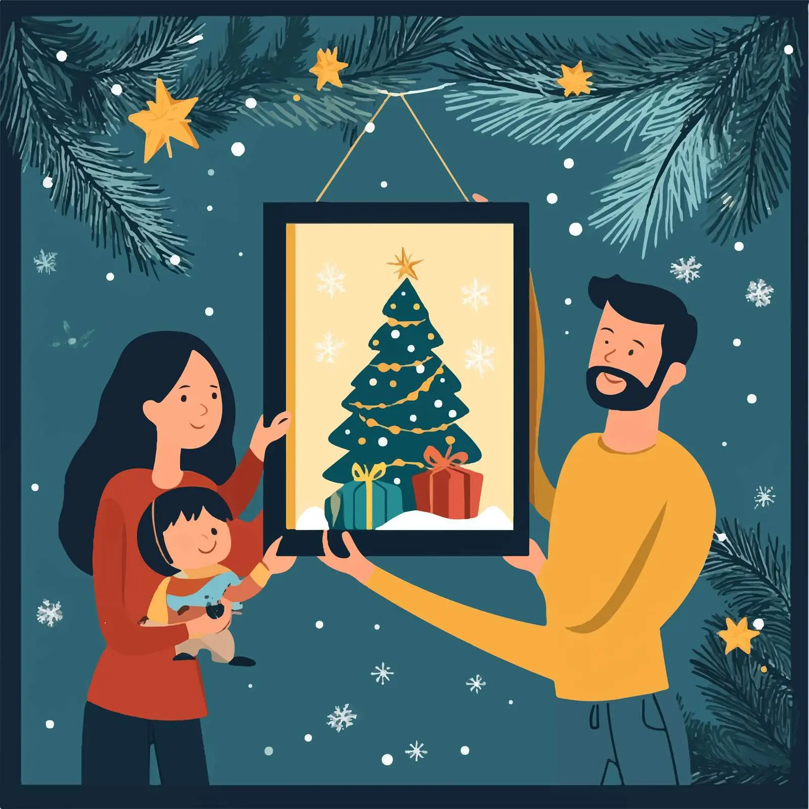 Family Celebrating Christmas with Tree and Gifts — free download from Dotvec