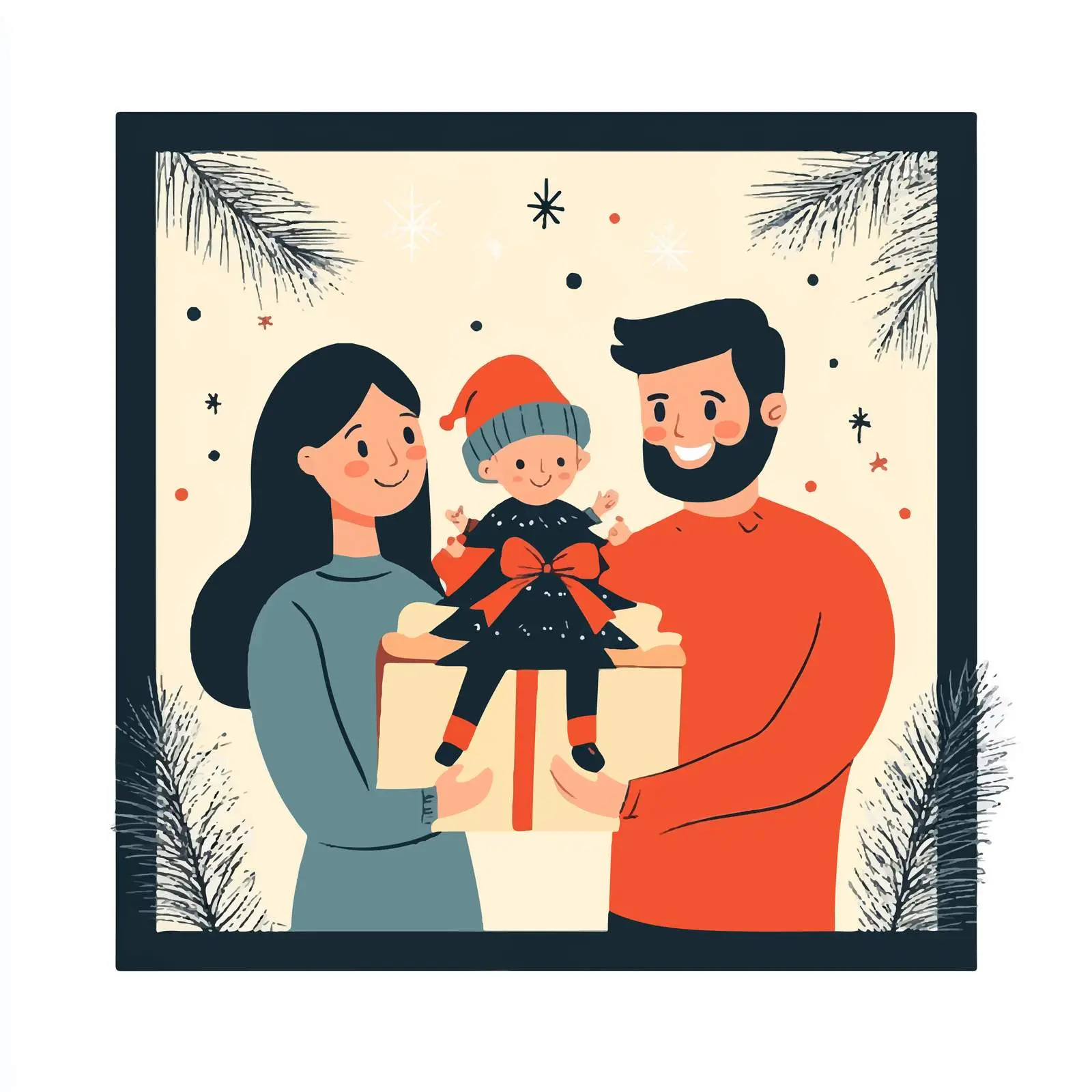 Family Celebrating Christmas with Tree and Gifts — free download from Dotvec