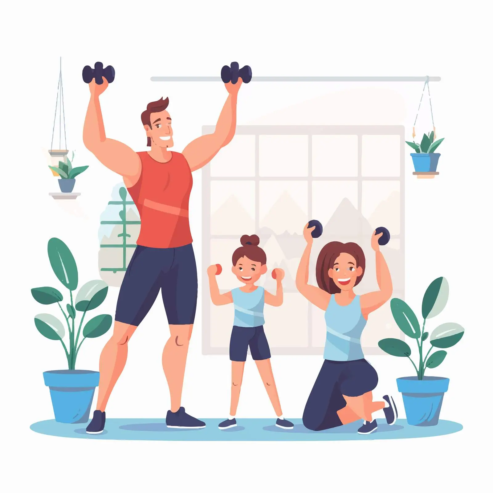 Family Exercising Together at Home — free download from Dotvec