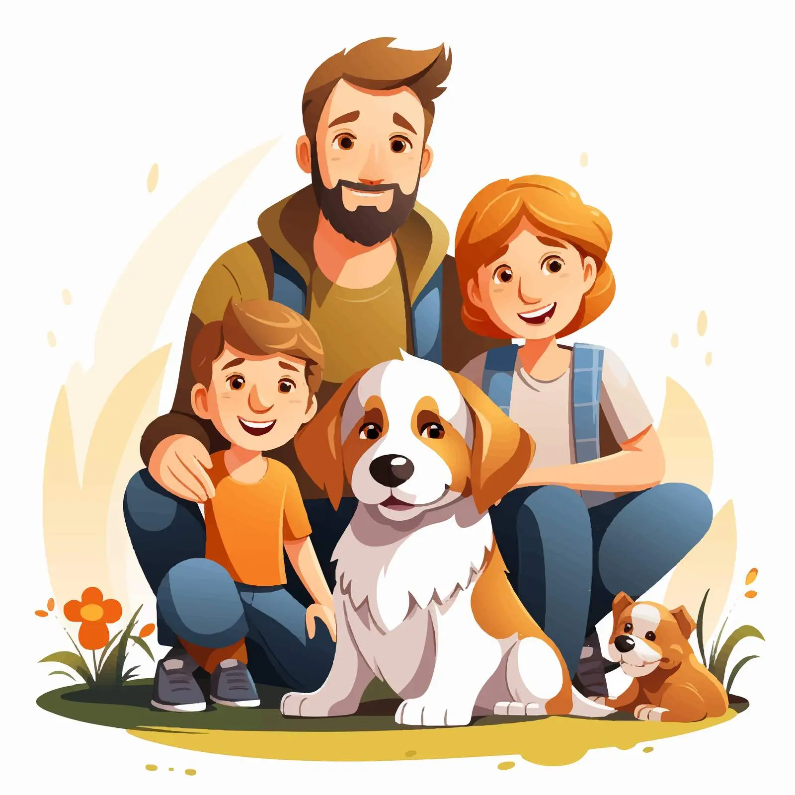 Family with Two Boys and Pets Illustration — free download from Dotvec