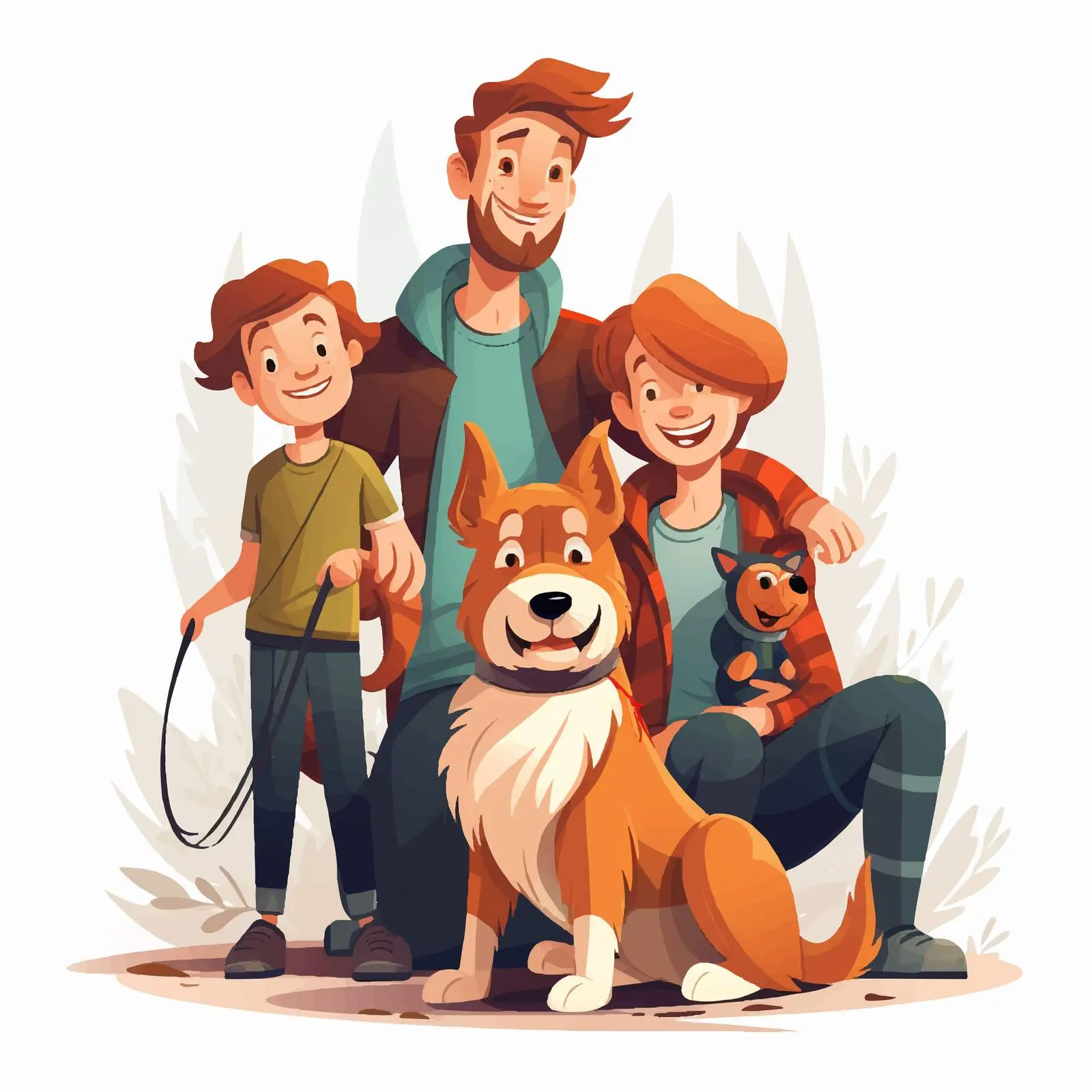 Family with Two Boys and Pets Illustration — free download from Dotvec