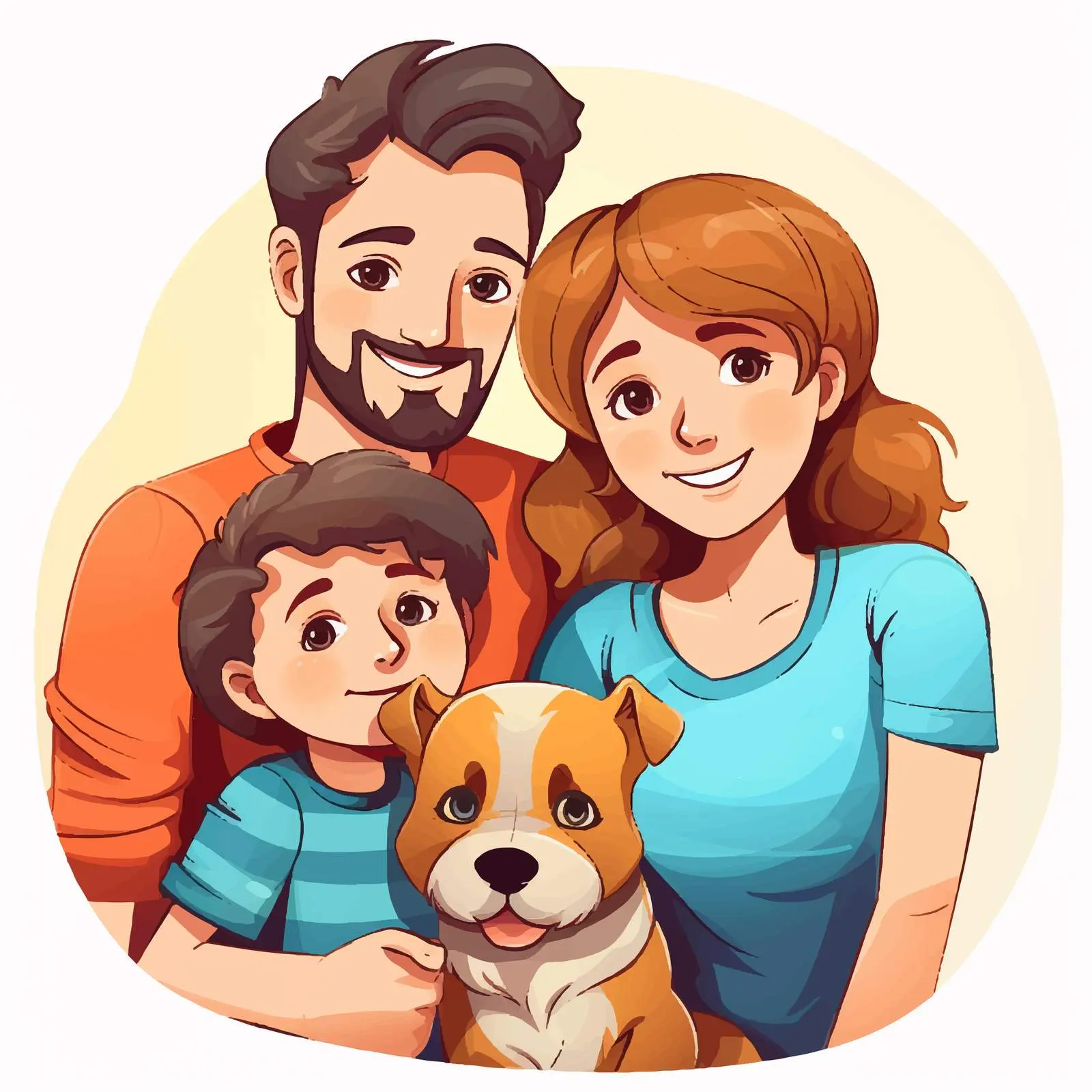 Family Illustration with Two Boys and Pets — free download from Dotvec