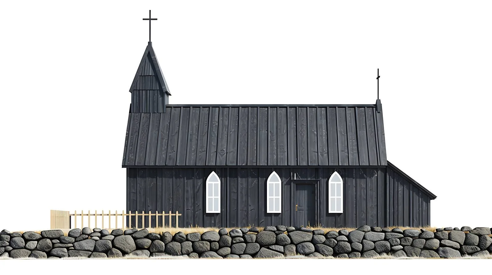 Iconic Icelandic Black Church on White Background — free download from Dotvec