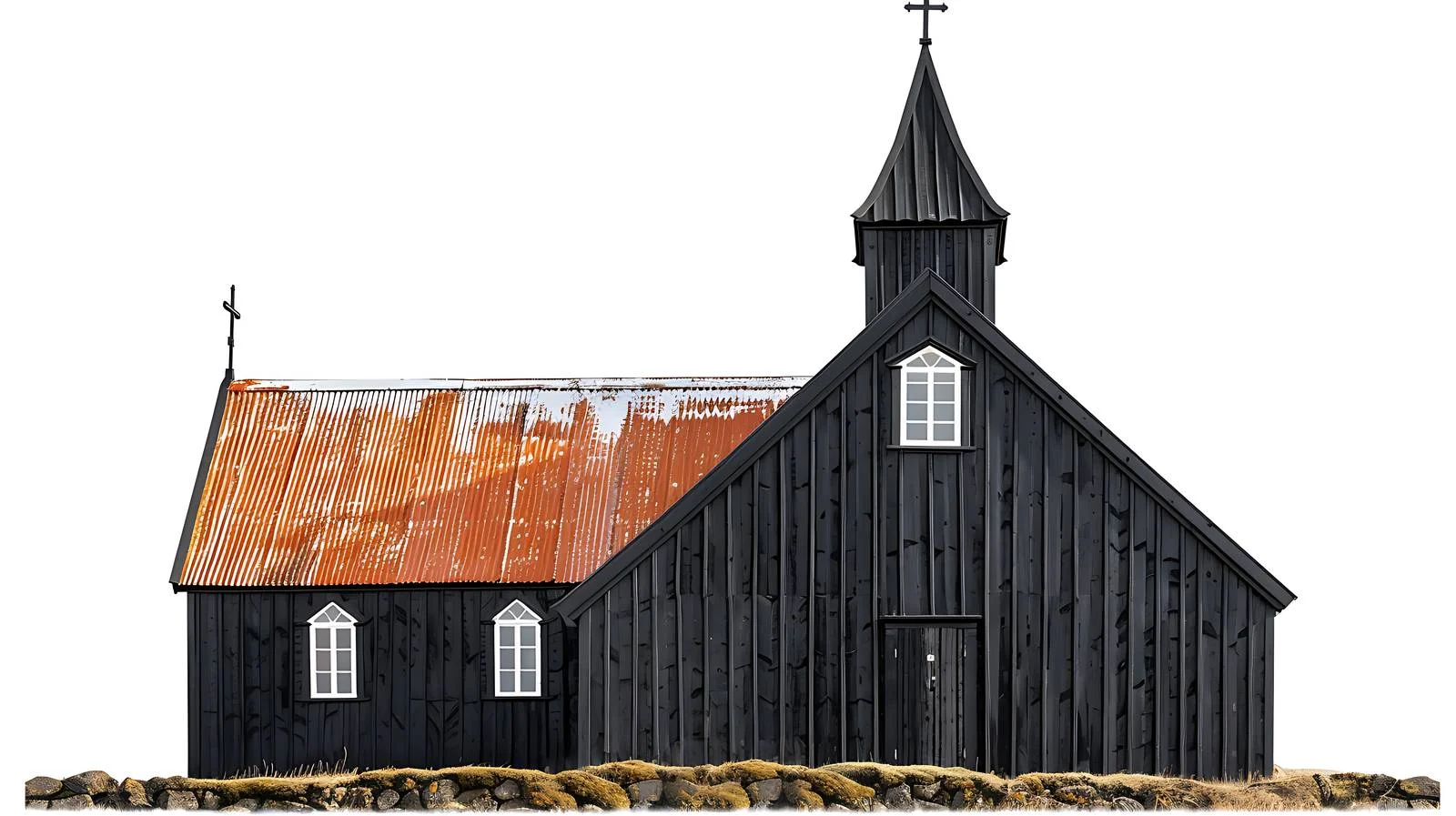 Iconic black church in Iceland on white background — free download from Dotvec