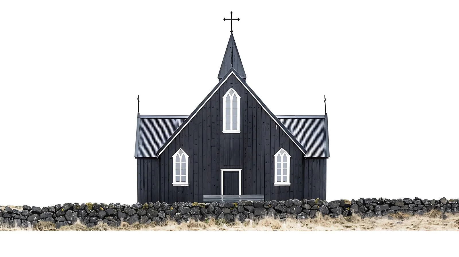 Iconic Black Church in Iceland, White Background — free download from Dotvec