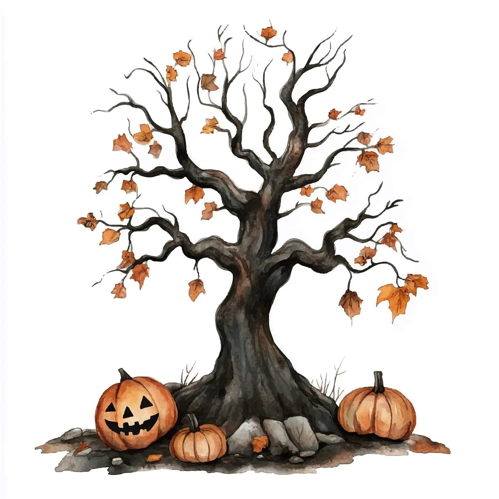 Cartoon Watercolor Fancy Tree with Pointers – free tree illustration image from Dotvec