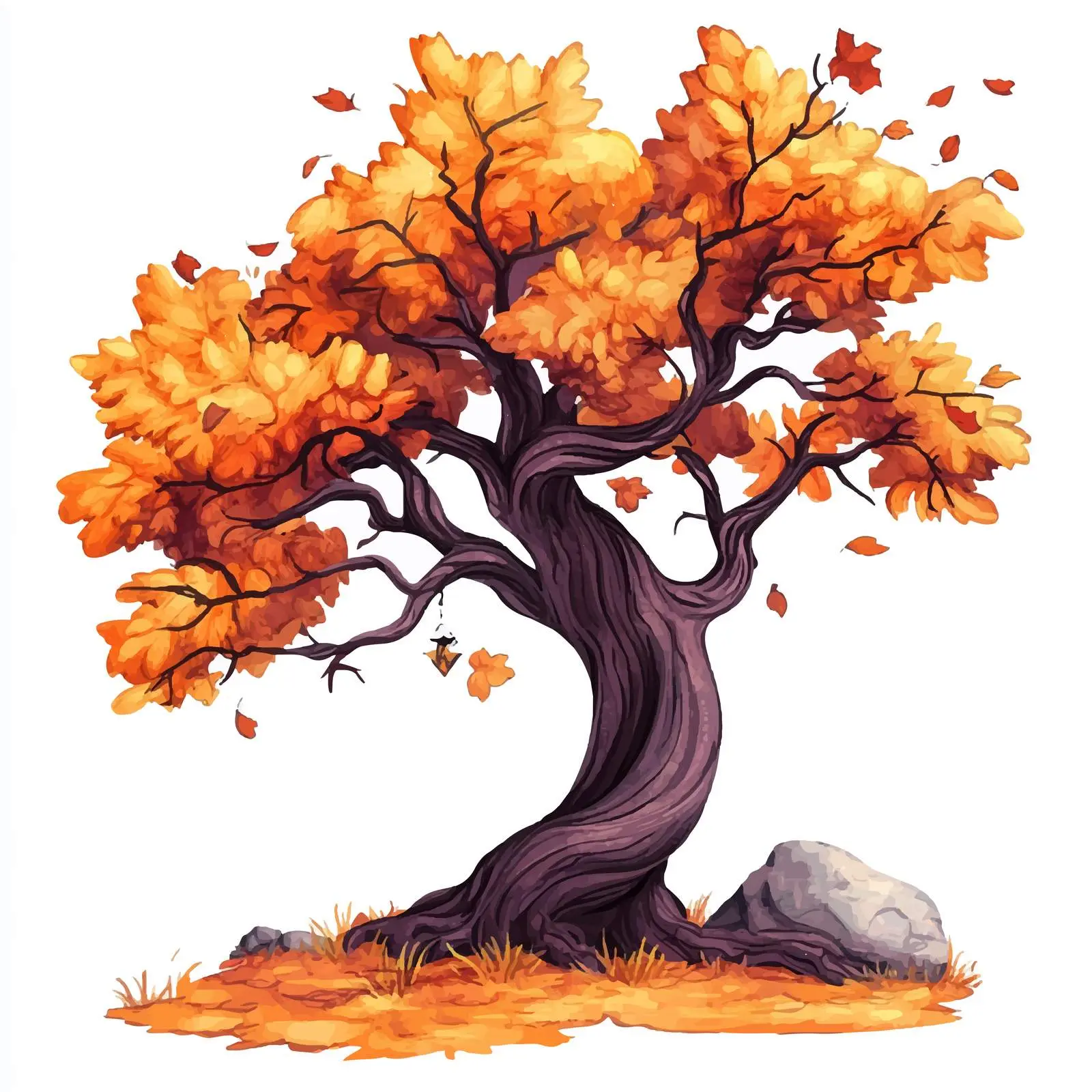 Colorful Watercolor Cartoon Tree Illustration – free tree design image from Dotvec