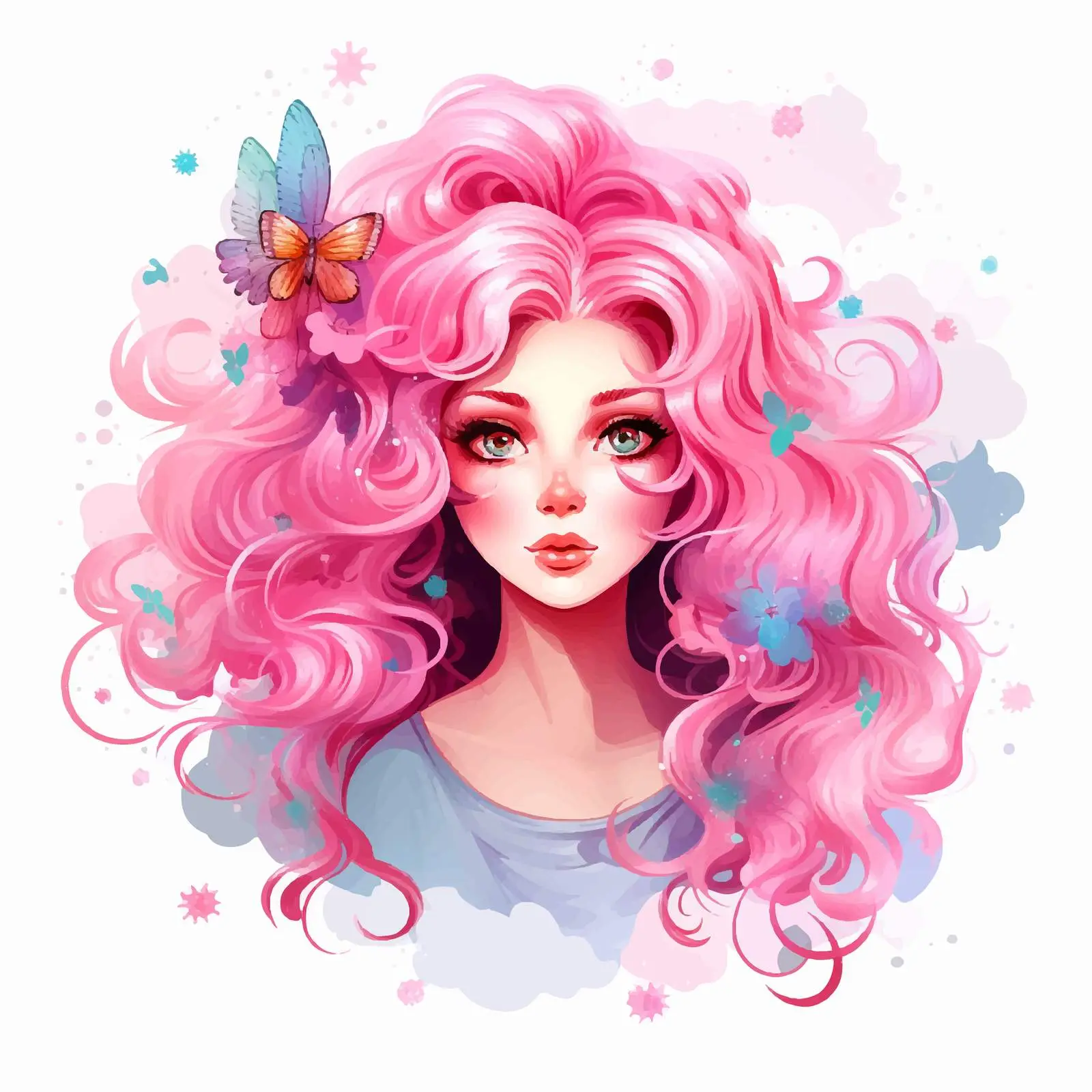 Fairy Girl with Pink Hair Vector Illustration — free download from Dotvec