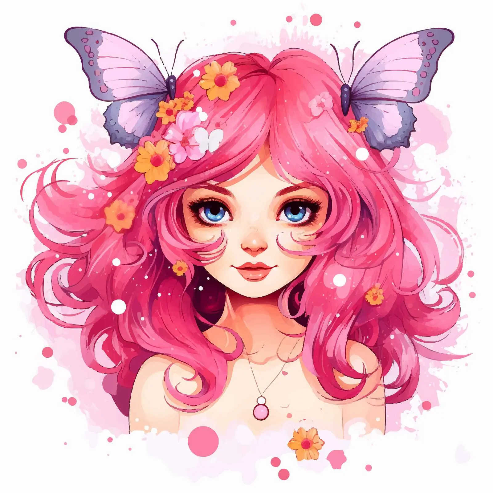 Charming Fairy Girl Illustration with Pink Hair — free download from Dotvec