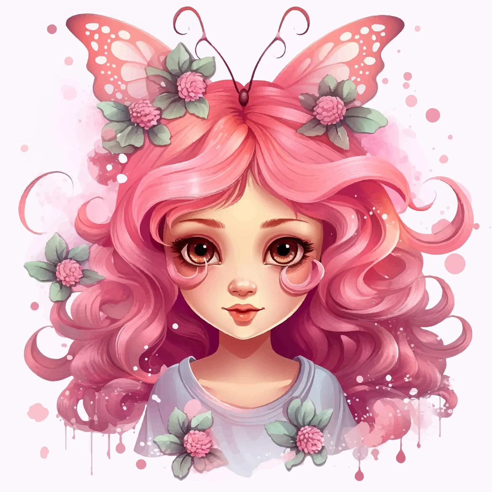 Charming Fairy Girl Illustration with Pink Hair — free download from Dotvec