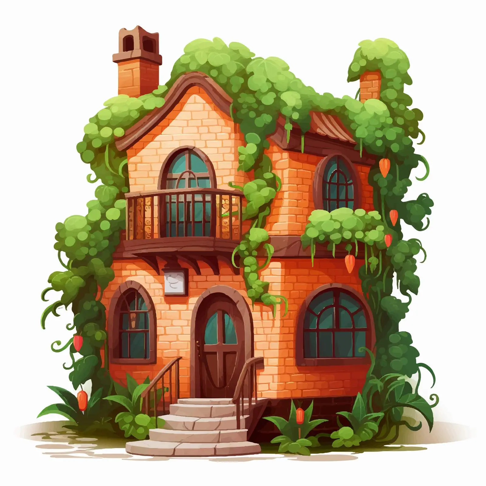 Fantasy Brick House with Outdoor Plant Illustration — free download from Dotvec
