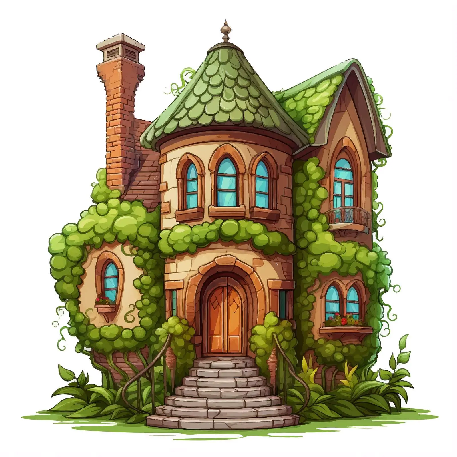 Fantasy Brick House with Outdoor Plants — free download from Dotvec