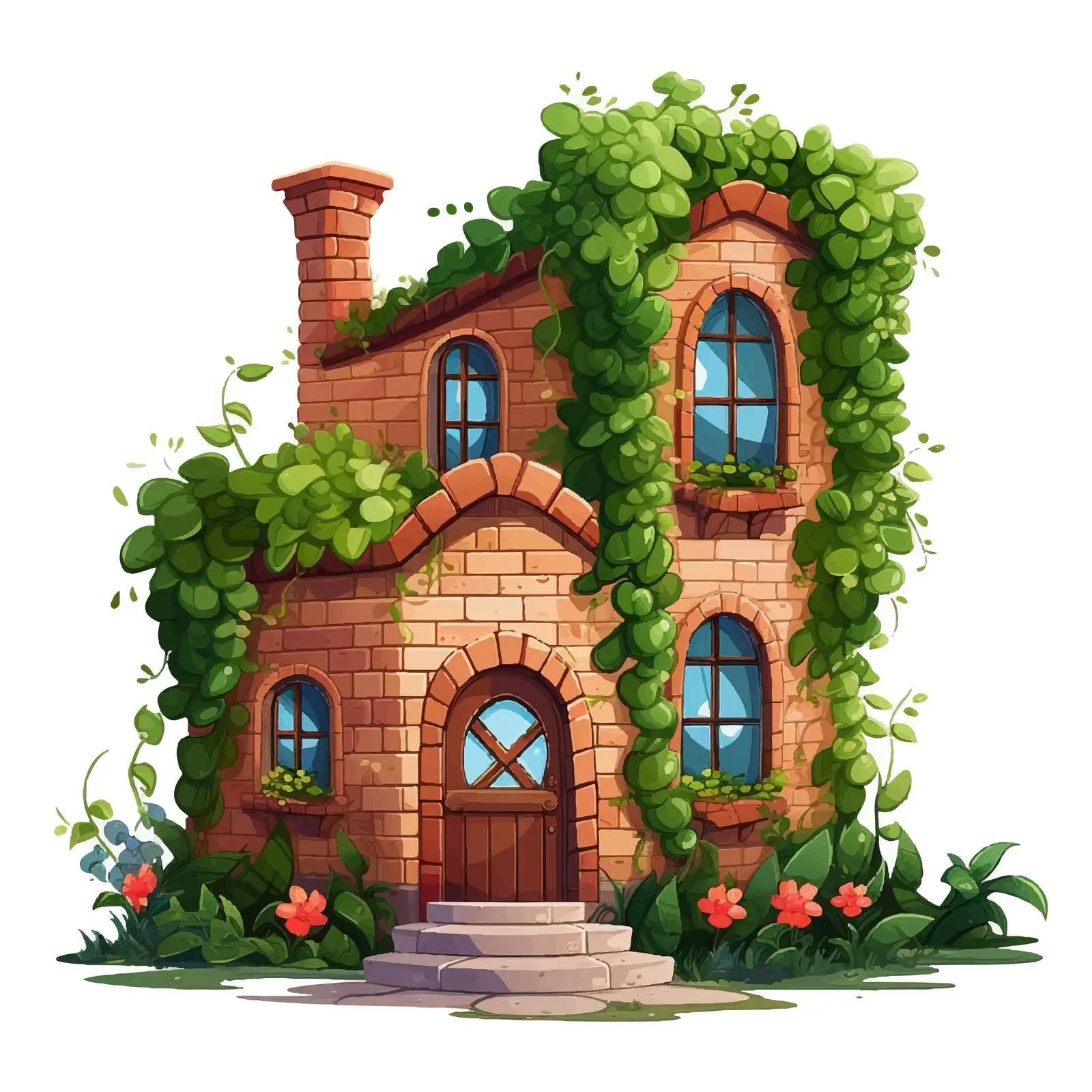 Fantasy Brick House with Outdoor Plant Illustration — free download from Dotvec