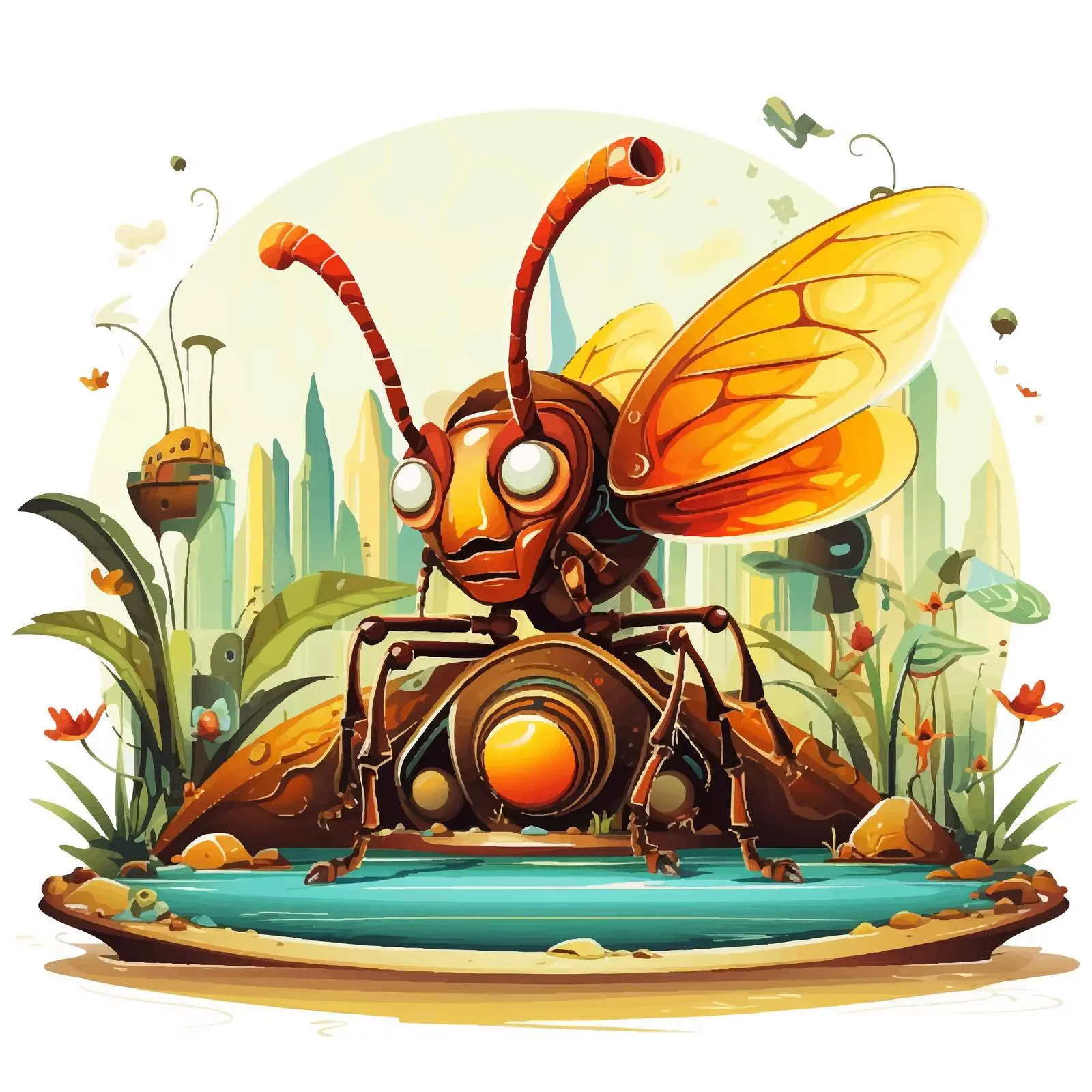 Cartoon Fantasy Bug in Colorful Scene Illustration — free download from Dotvec