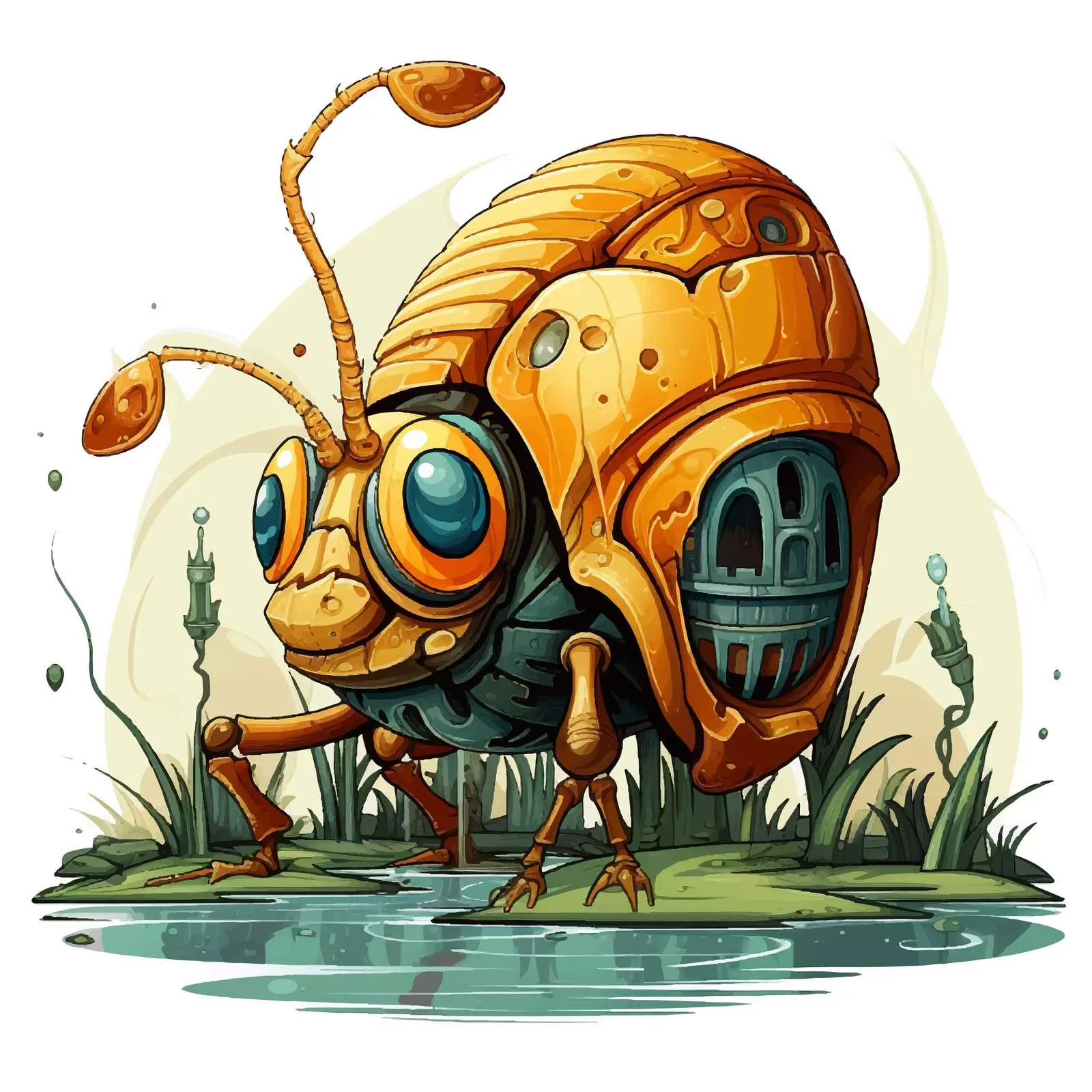 Cartoon Fantasy Bug in Vibrant Scene Illustration — free download from Dotvec