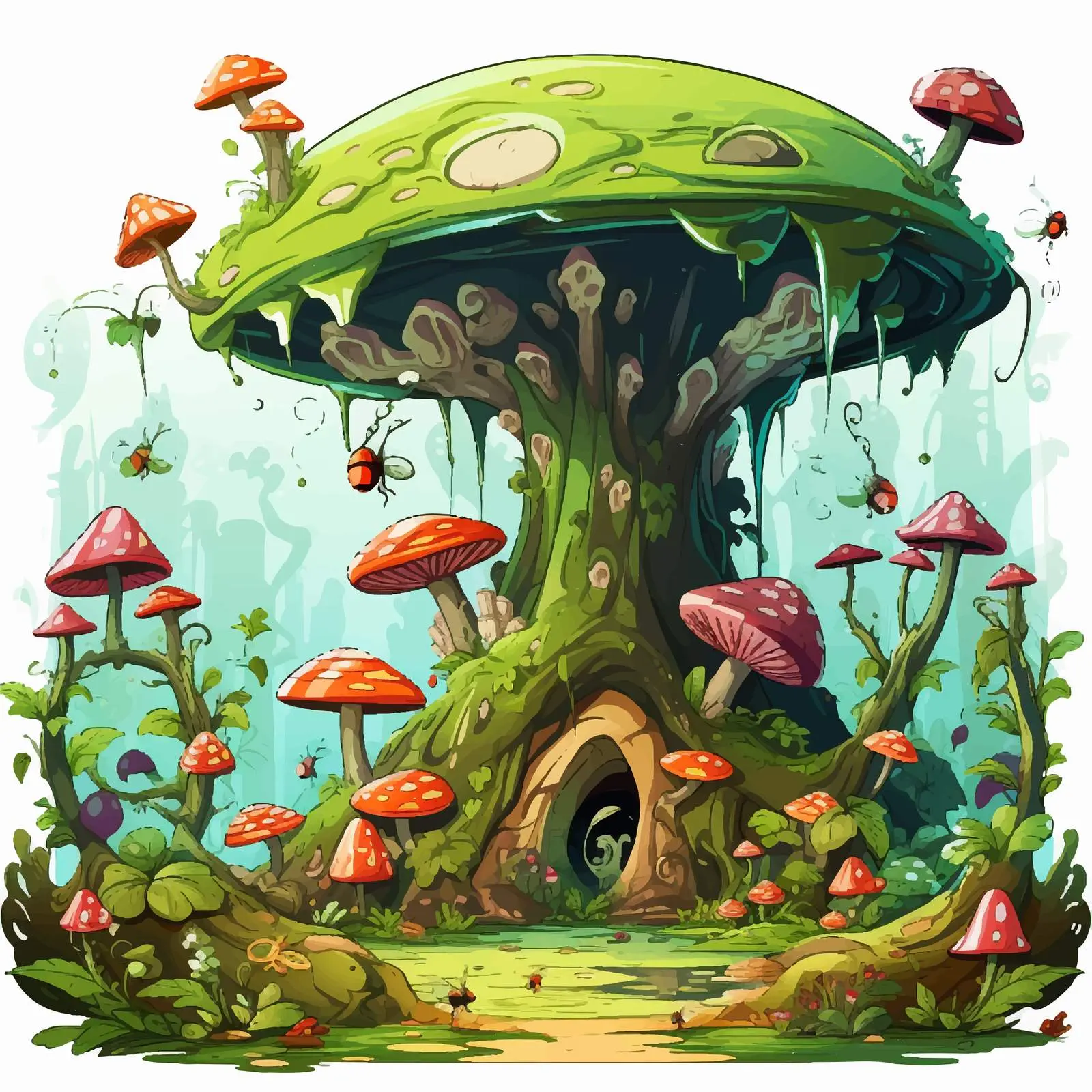 Cartoon Insects in Fantasy Forest Illustration — free download from Dotvec