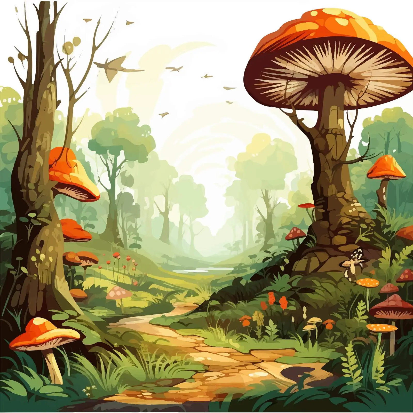 Cartoon Insects in Fantasy Forest Illustration — free download from Dotvec