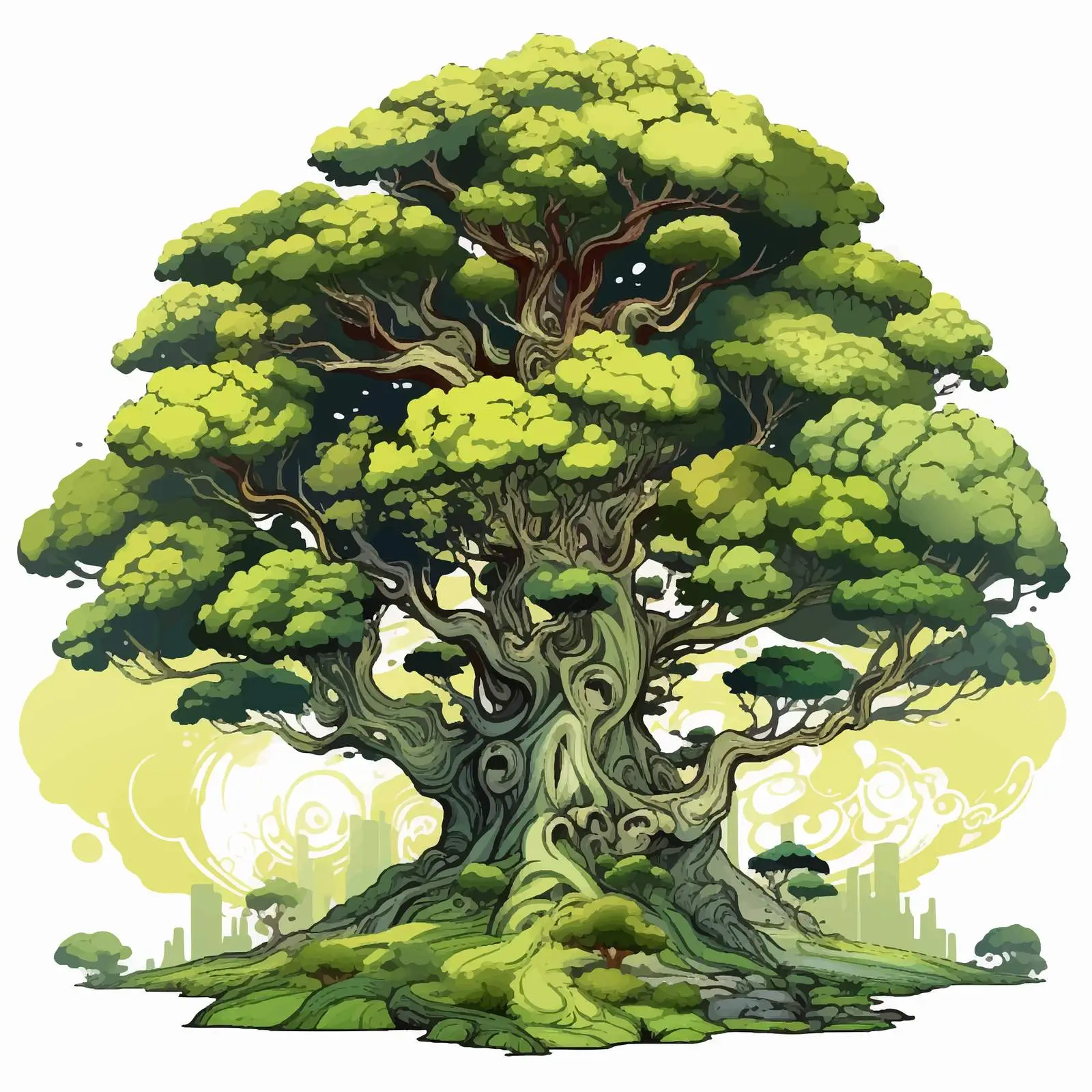 Fantasy Huge Tree Illustration on White Background — free download from Dotvec