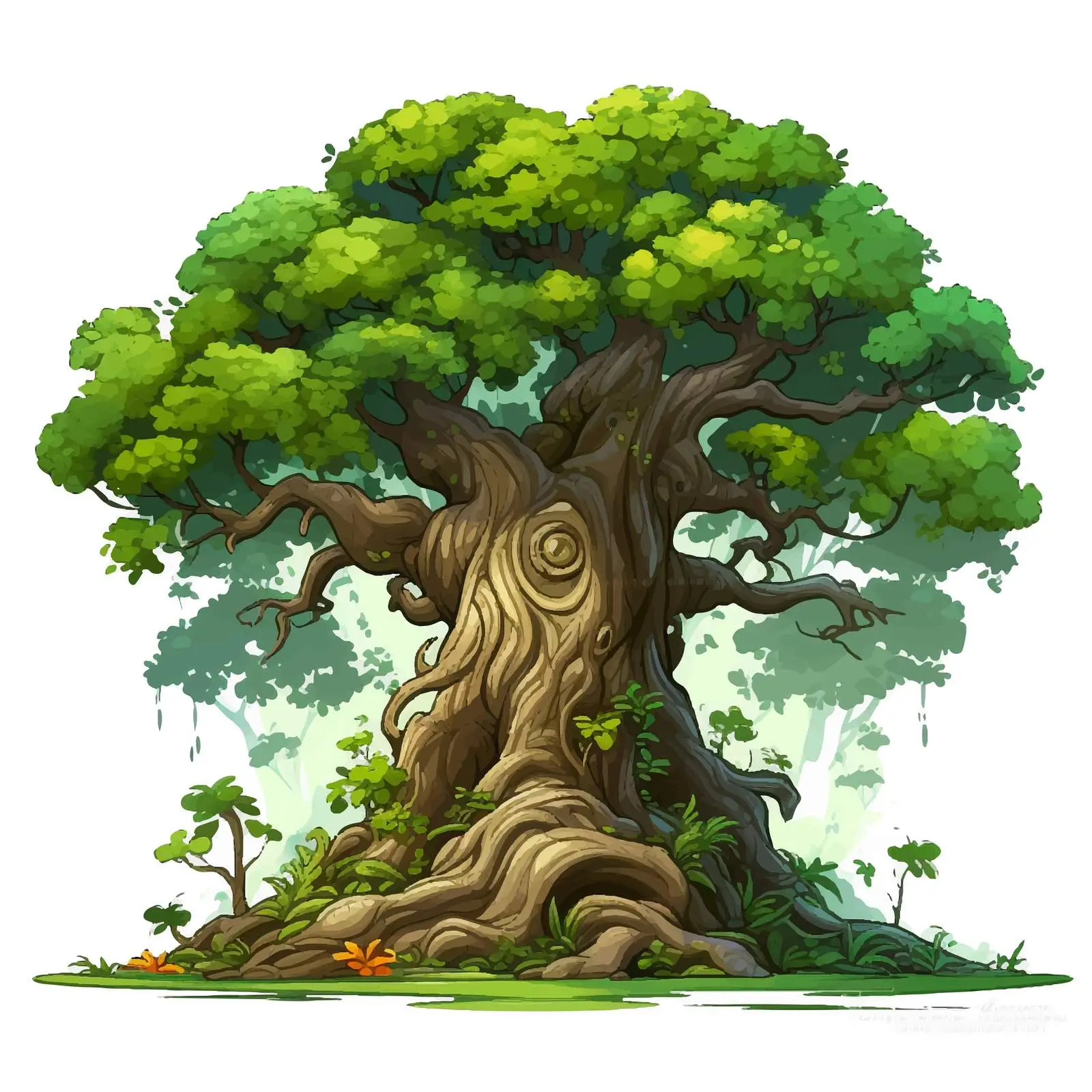 Fantasy Huge Tree Illustration on White Background — free download from Dotvec