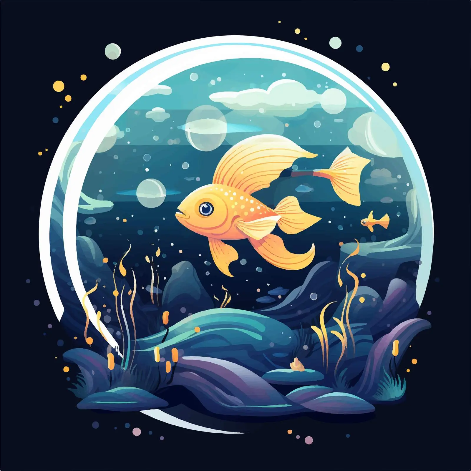 Calm Fantasy Night Illustration with Fish in Sky — free download from Dotvec