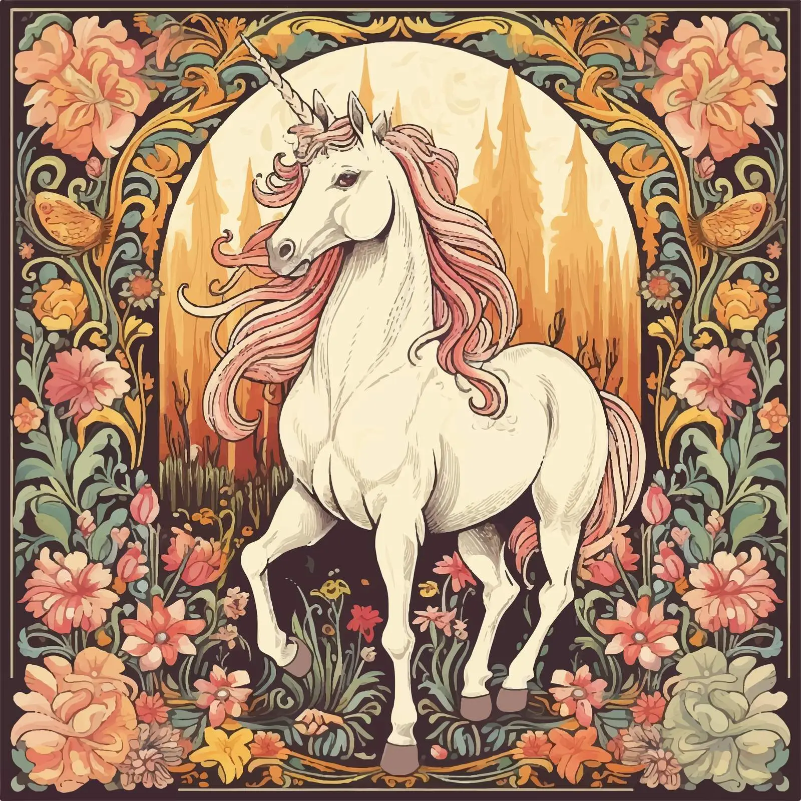 Whimsical Unicorn Fantasy Illustration Wallpaper – free fairytale image from Dotvec