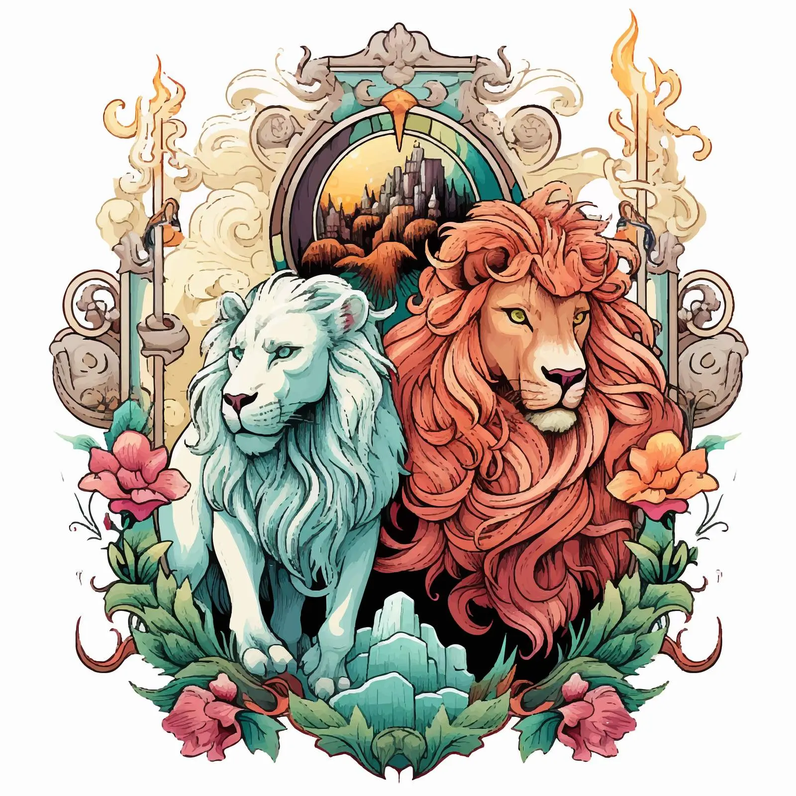 Medieval Fantasy Poster with Unicorn and Lion — free download from Dotvec