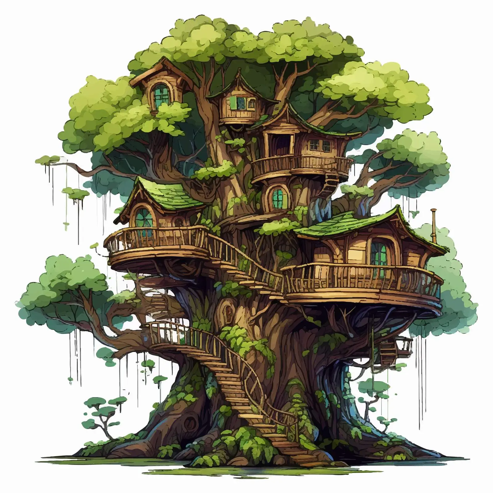 Fantasy Tree House in Forest Illustration — free download from Dotvec