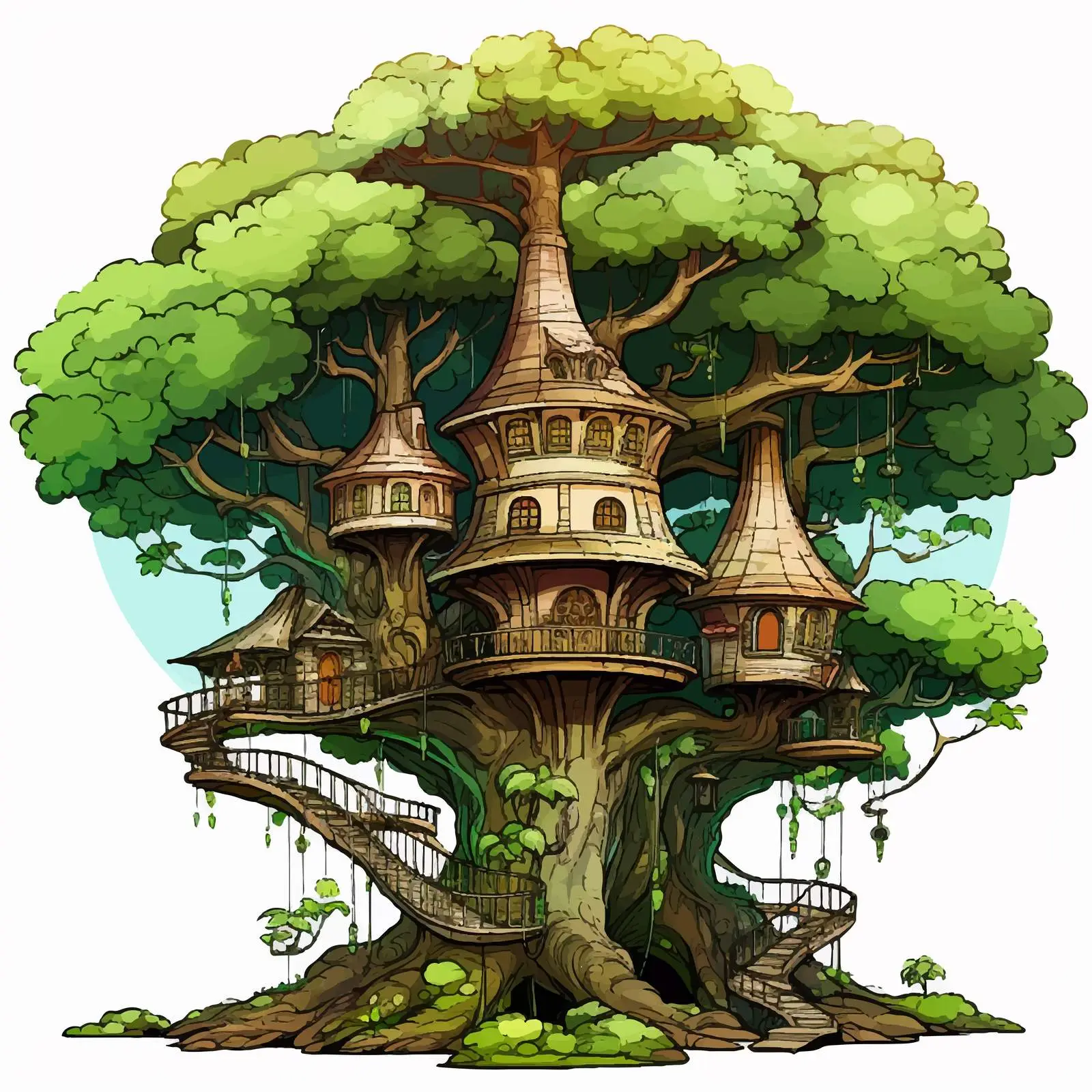Fantasy Tree House in Forest Illustration — free download from Dotvec