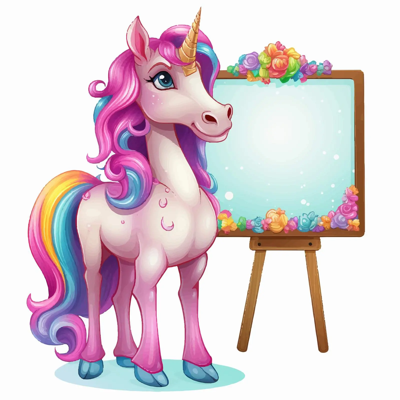 Fantasy Unicorn with Empty Board Illustration — free download from Dotvec