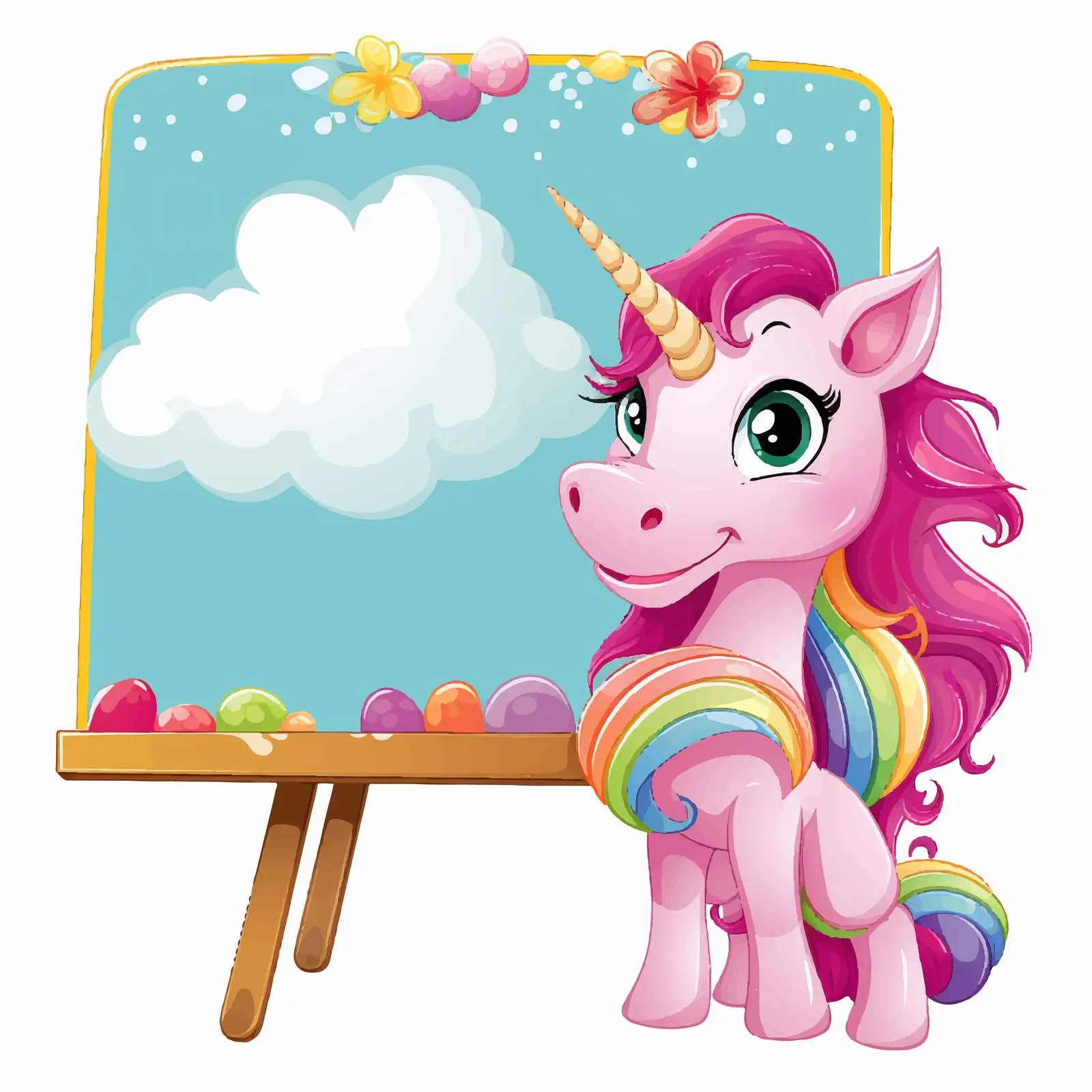 Fantasy Unicorn with Empty Board Vector Illustration — free download from Dotvec