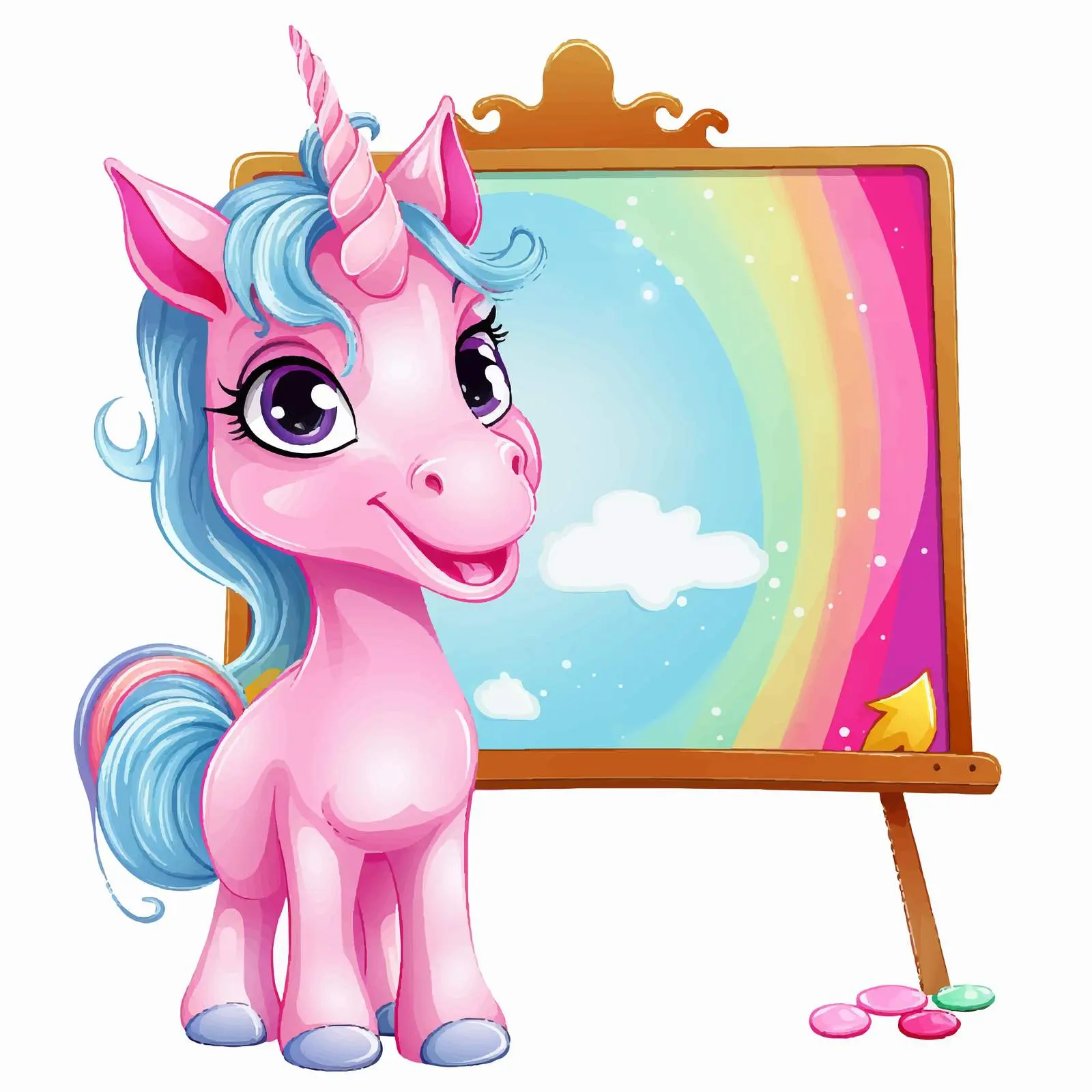 Fantasy Unicorn with Blank Board Illustration Vector — free download from Dotvec