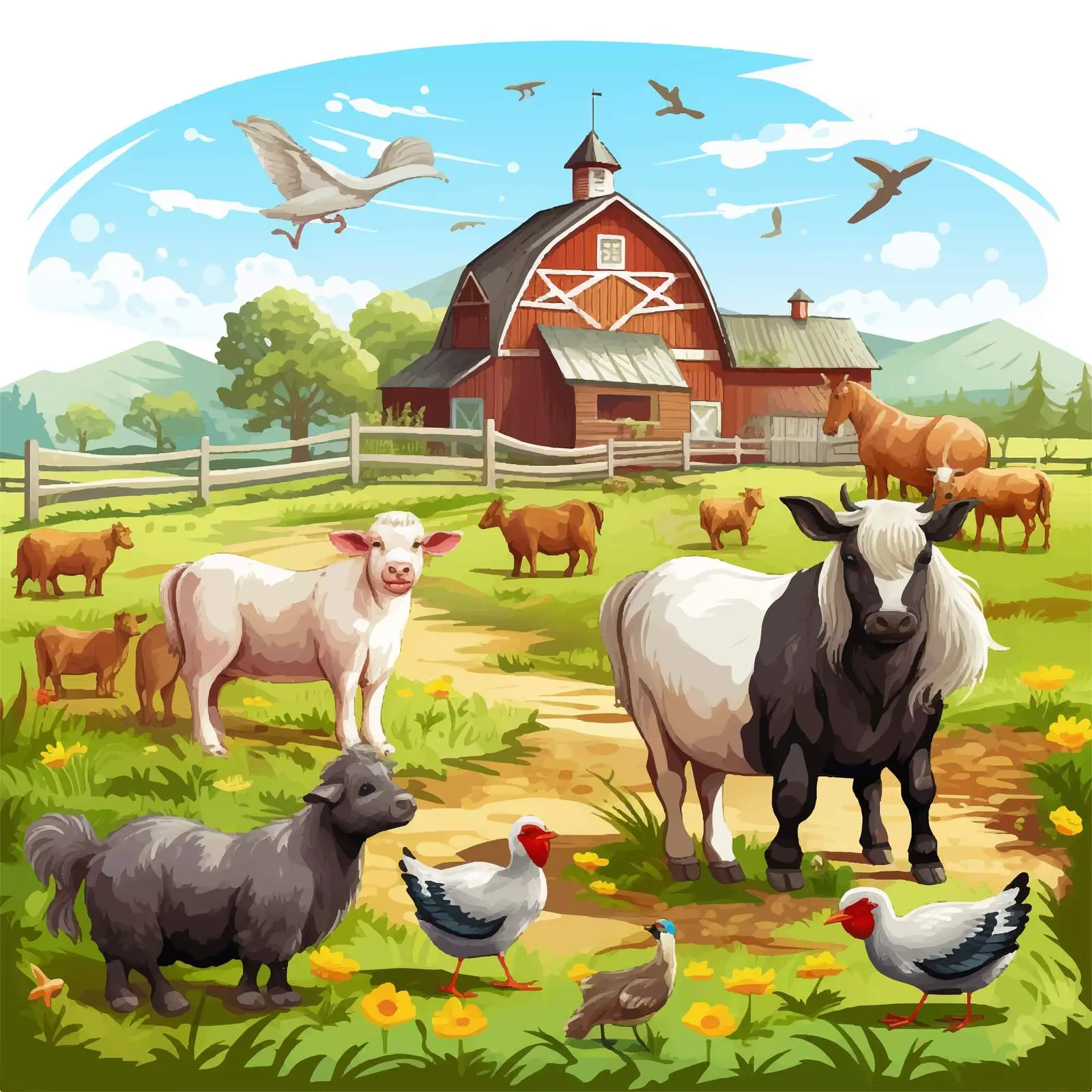 Farm Animals Living on the Farm Illustration — free download from Dotvec
