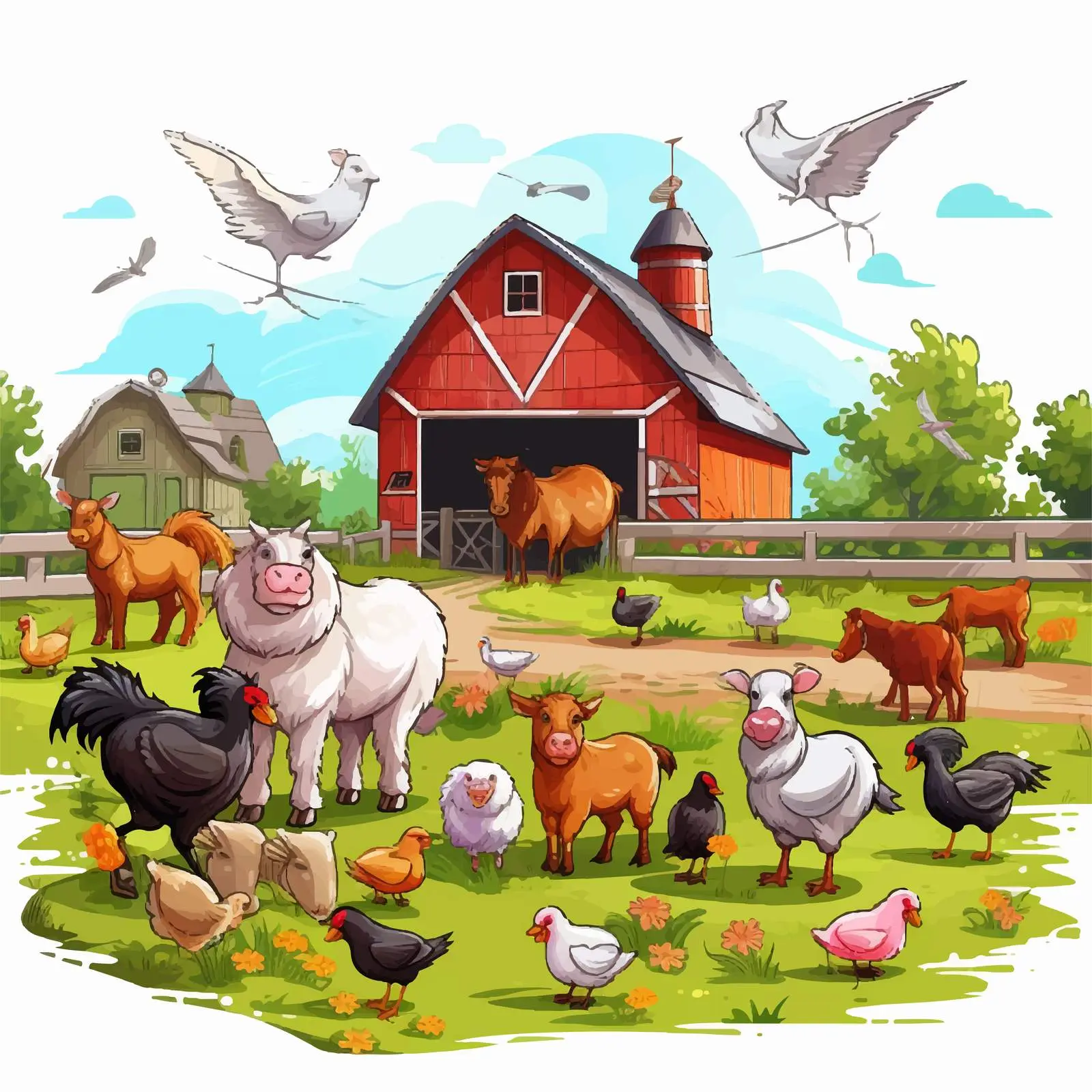 Farm Animals Living on the Farm Illustration — free download from Dotvec