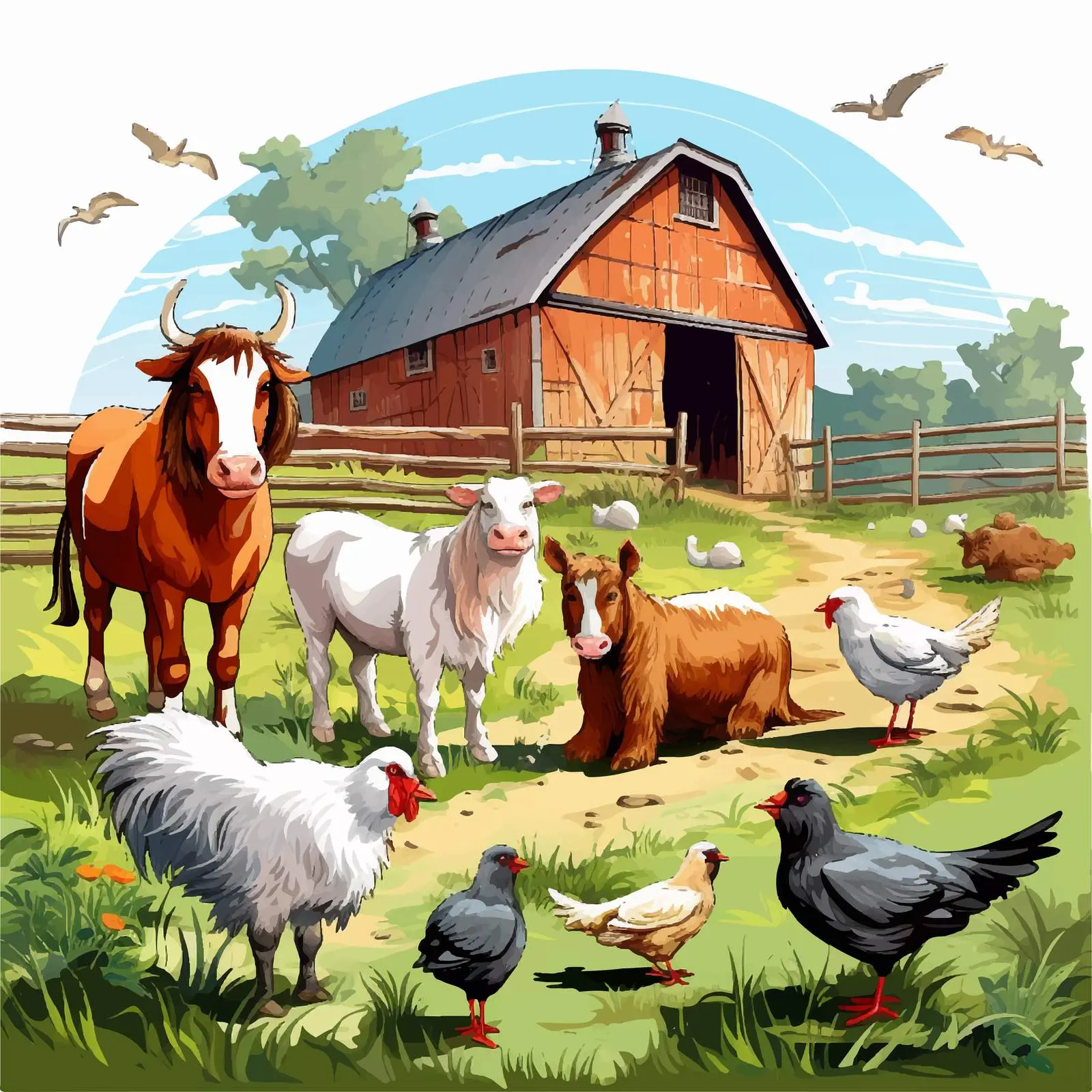 Farm Animals Living on the Farm Illustration — free download from Dotvec