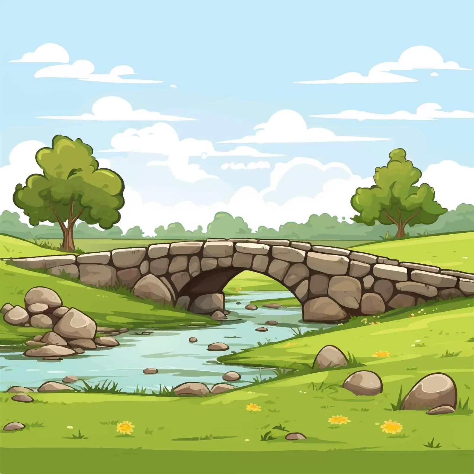 Farm Landscape with Stone Bridge Illustration — free download from Dotvec