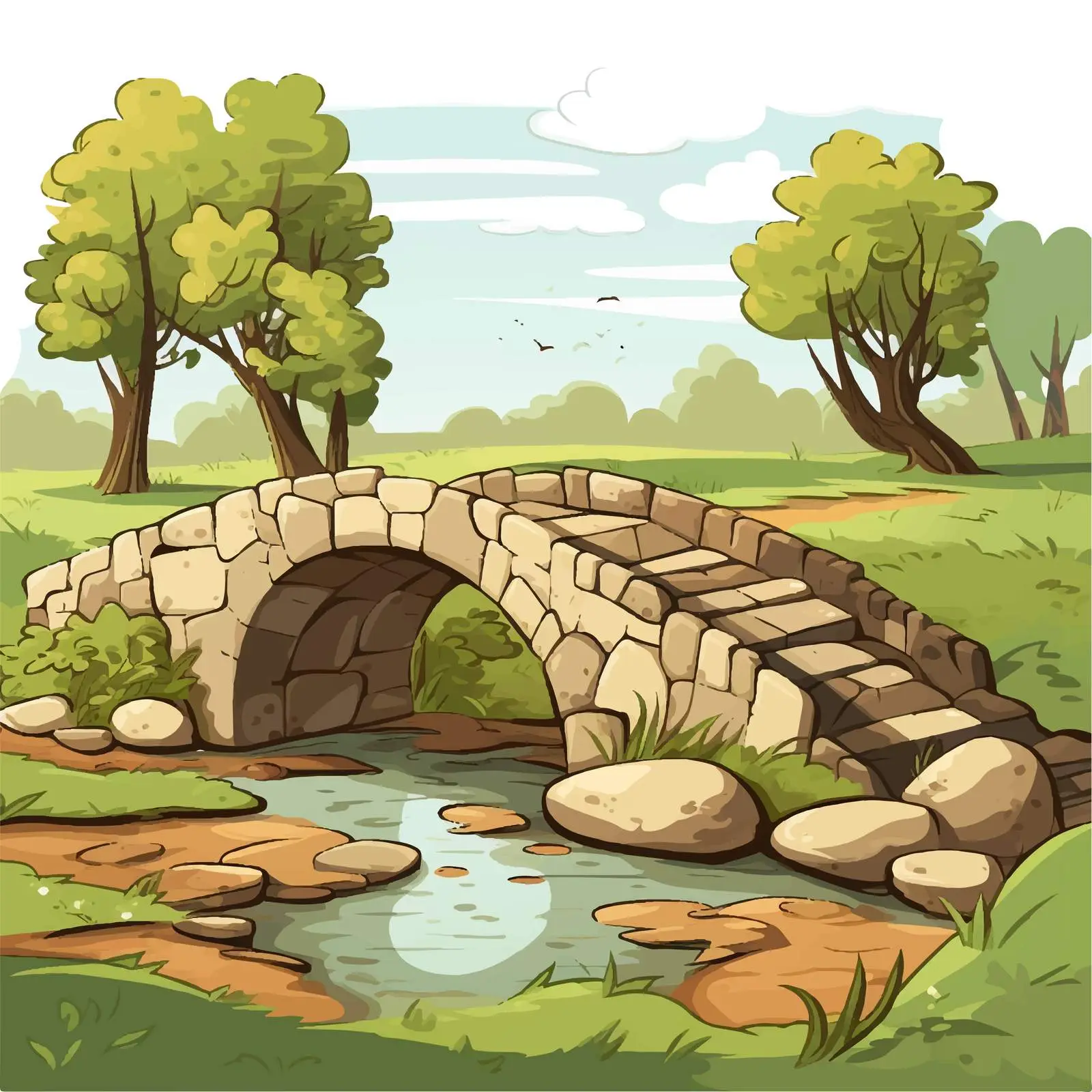 Farm Landscape with Stone Bridge Illustration — free download from Dotvec