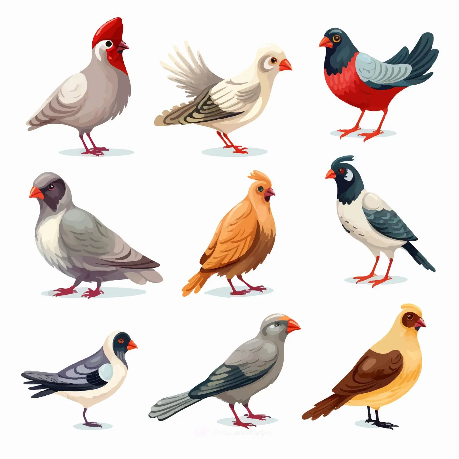 Cartoon Farm Birds Vector Set on White Background — free download from Dotvec
