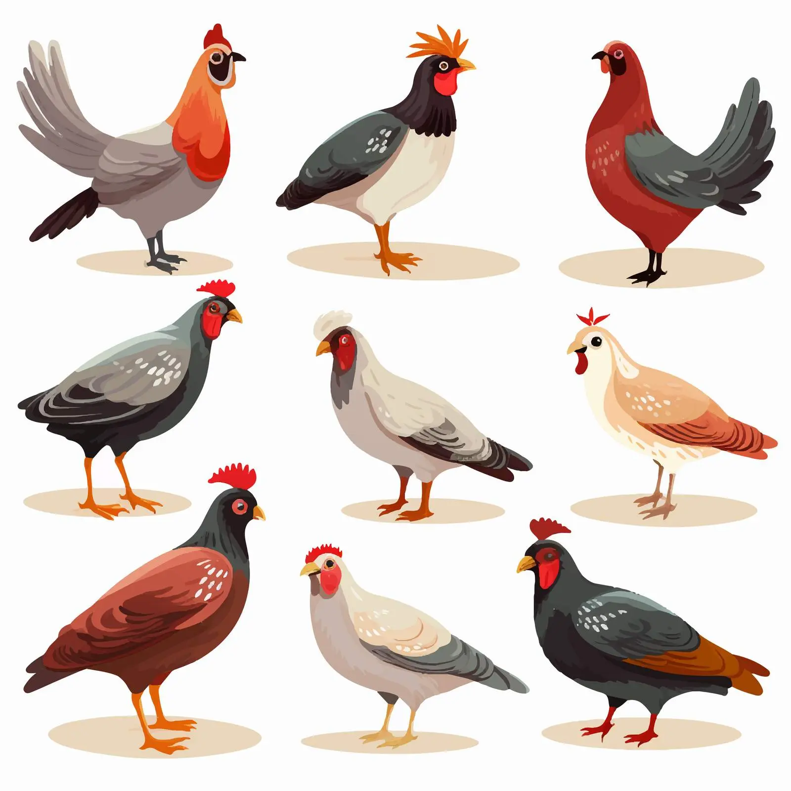 Farm Birds Vector Set on White Background – free nature vectors image from Dotvec