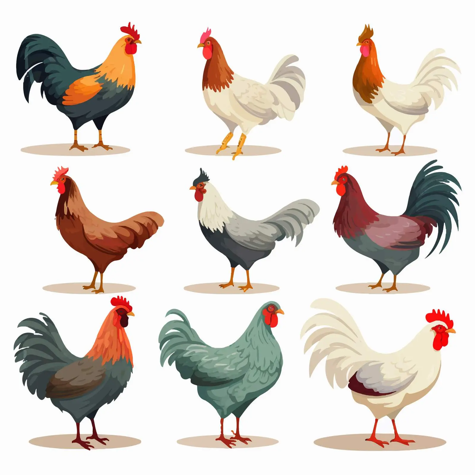 Cartoon Farm Birds Vector Set on White Background – free nature vectors image from Dotvec