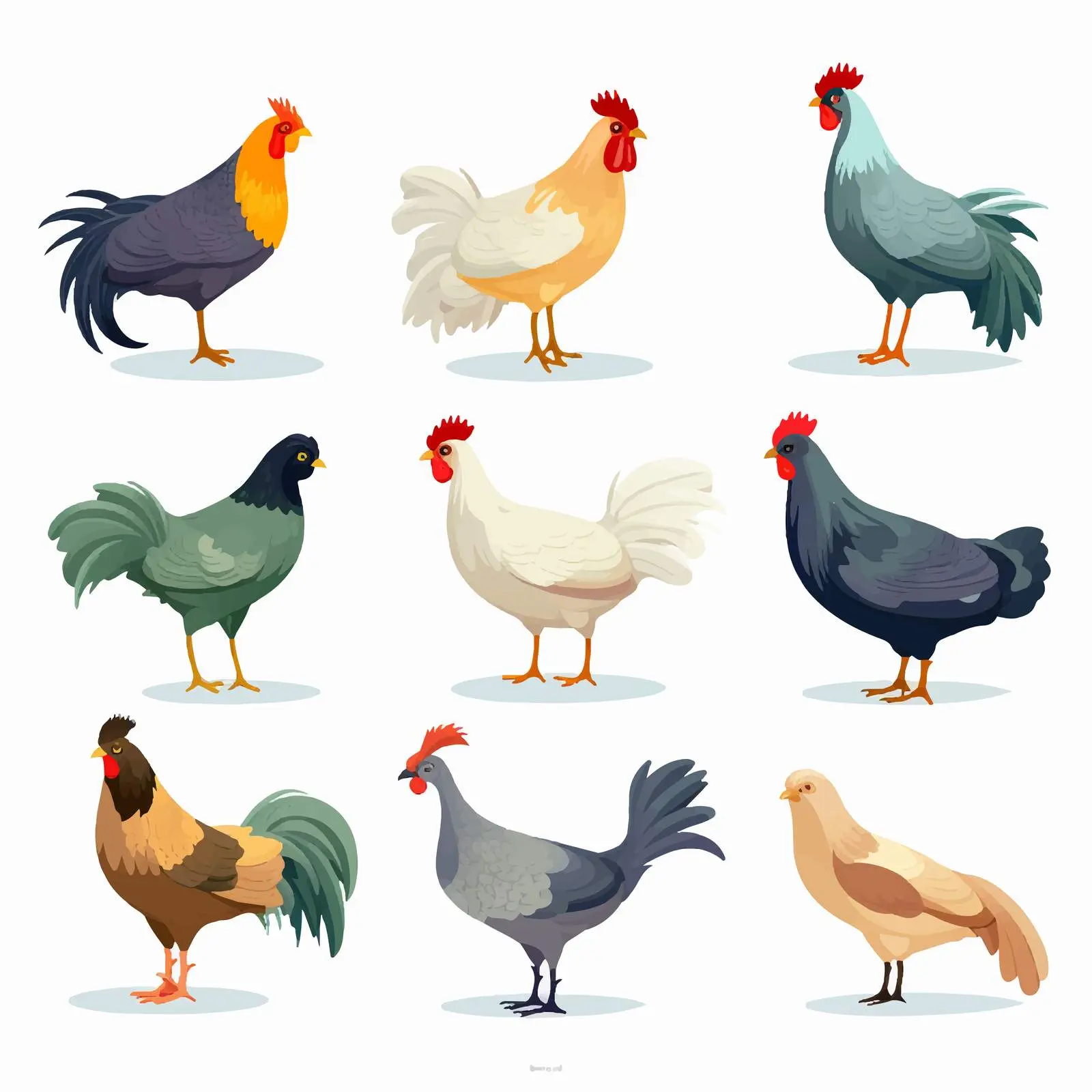 Cartoon Farm Birds Vector Set on White Background – free vector animal image from Dotvec