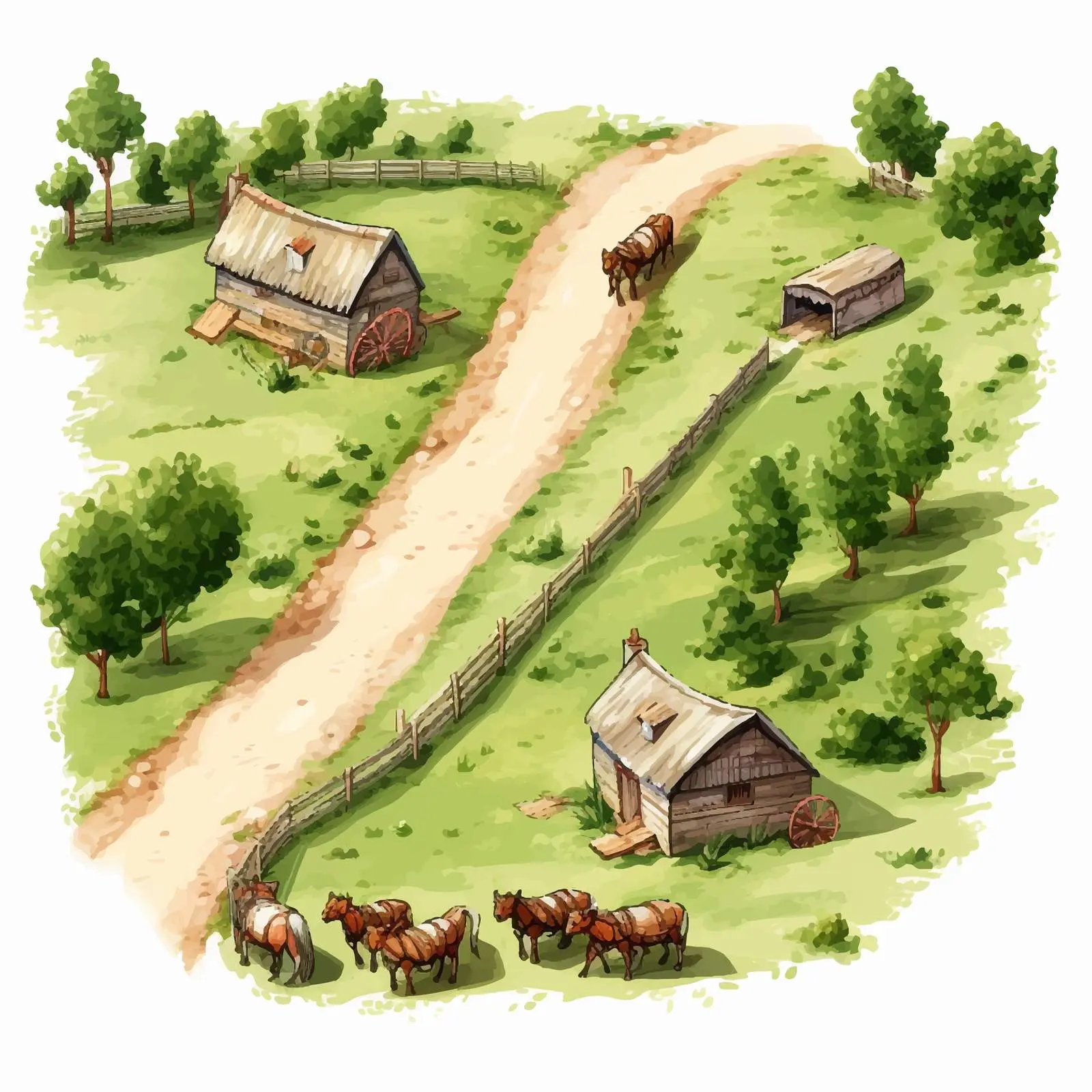Farm Carts on Country Roads - Top View Illustration – free transportation vector image from Dotvec