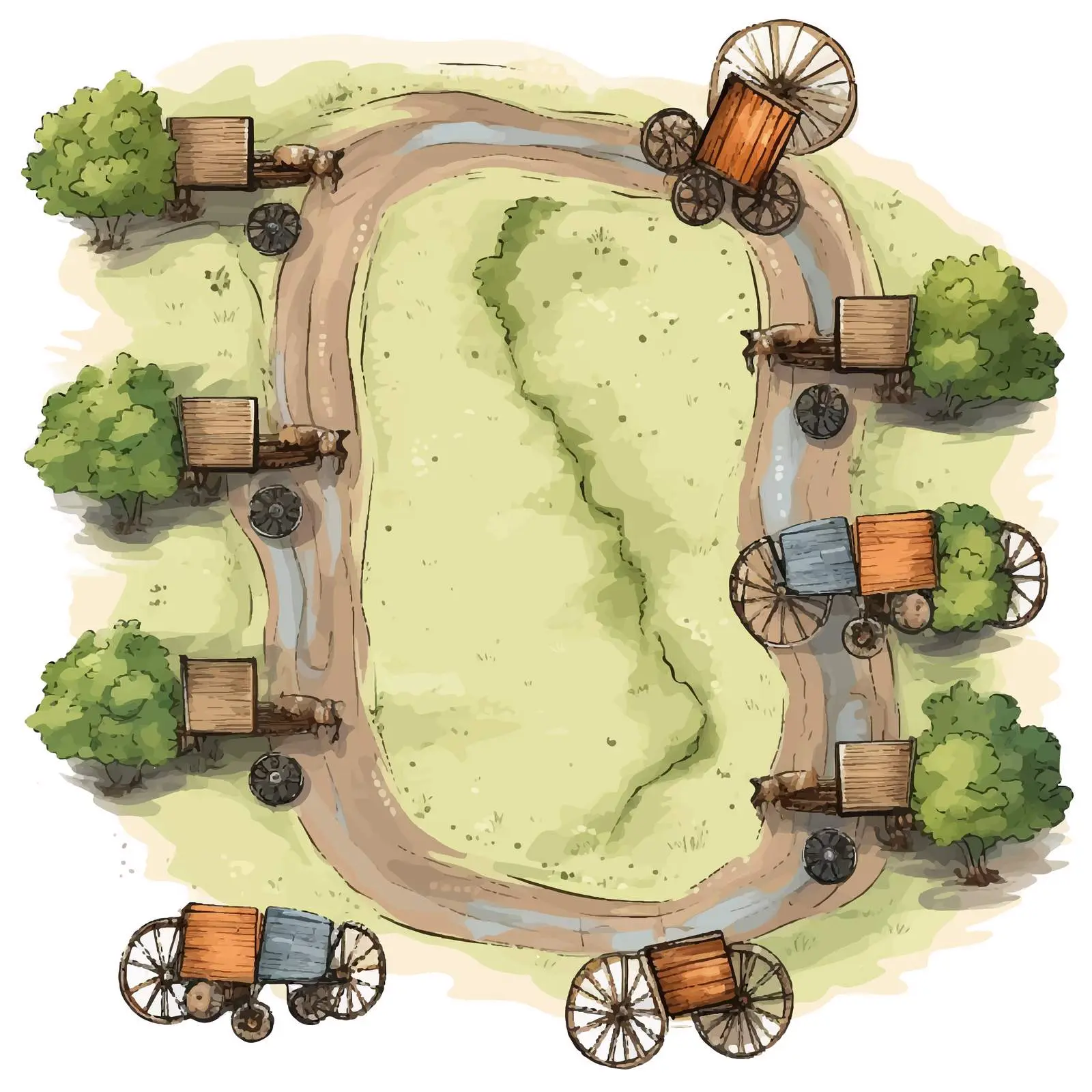 Farm Carts on Country Roads - Top View Illustration — free download from Dotvec