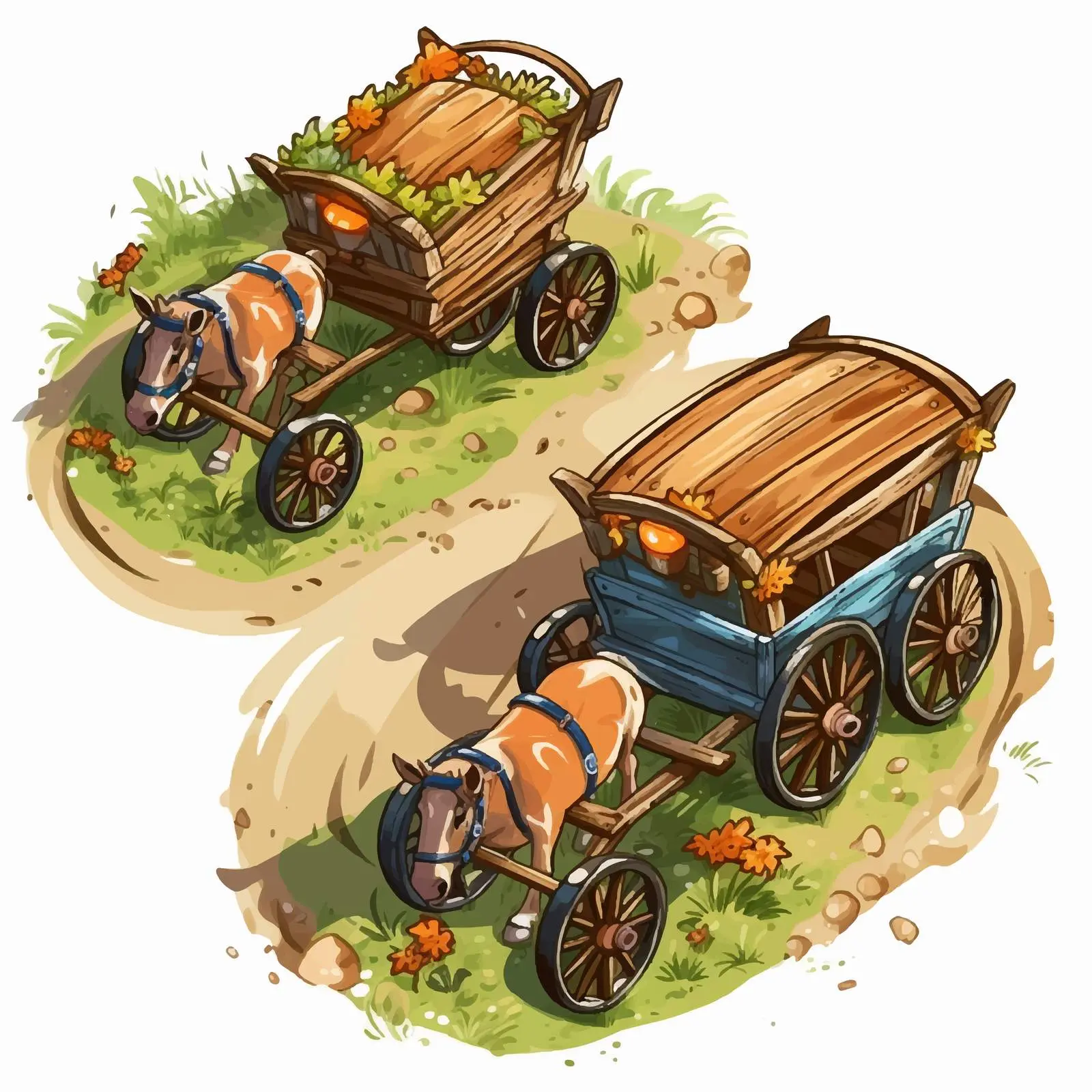 Farm Carts on Country Roads Top View Vector — free download from Dotvec
