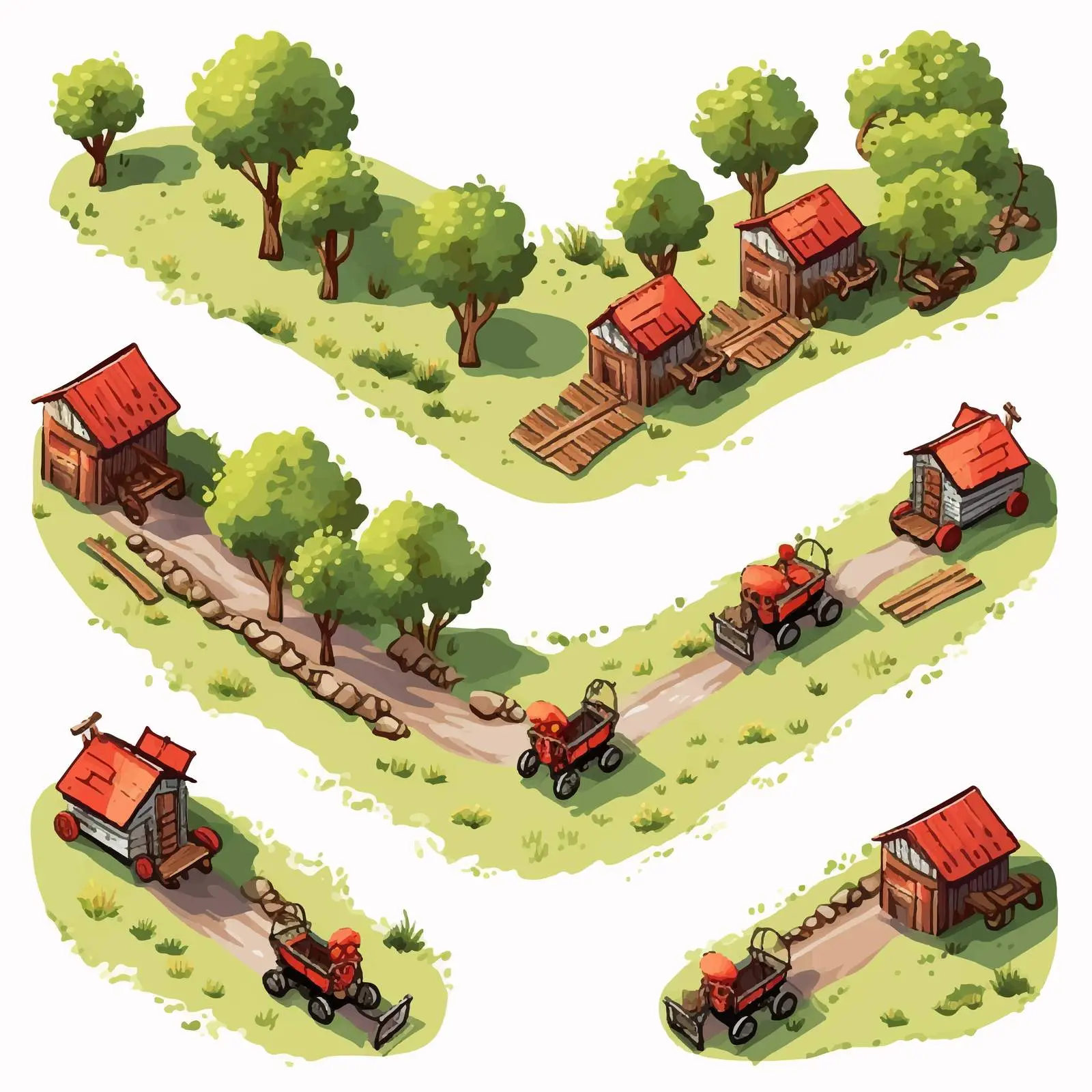 Farm Carts on Country Roads - Top View Illustration — free download from Dotvec