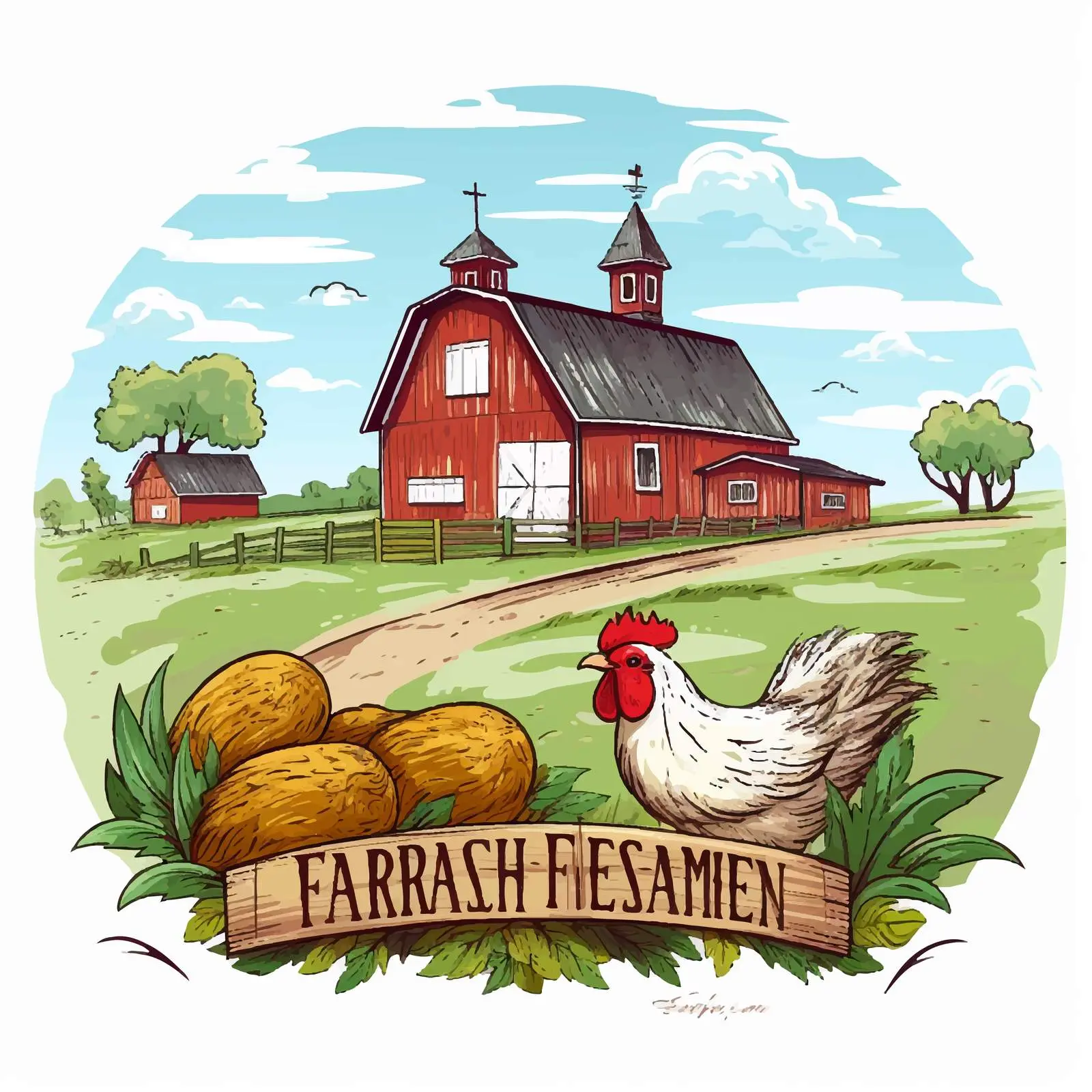 Farm Fresh Cartoon Vector Illustration on White Background — free download from Dotvec