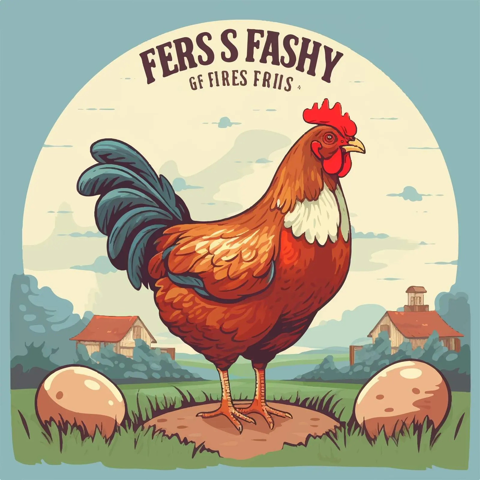 Farm Fresh Eggs Cartoon Poster with Chicken — free download from Dotvec