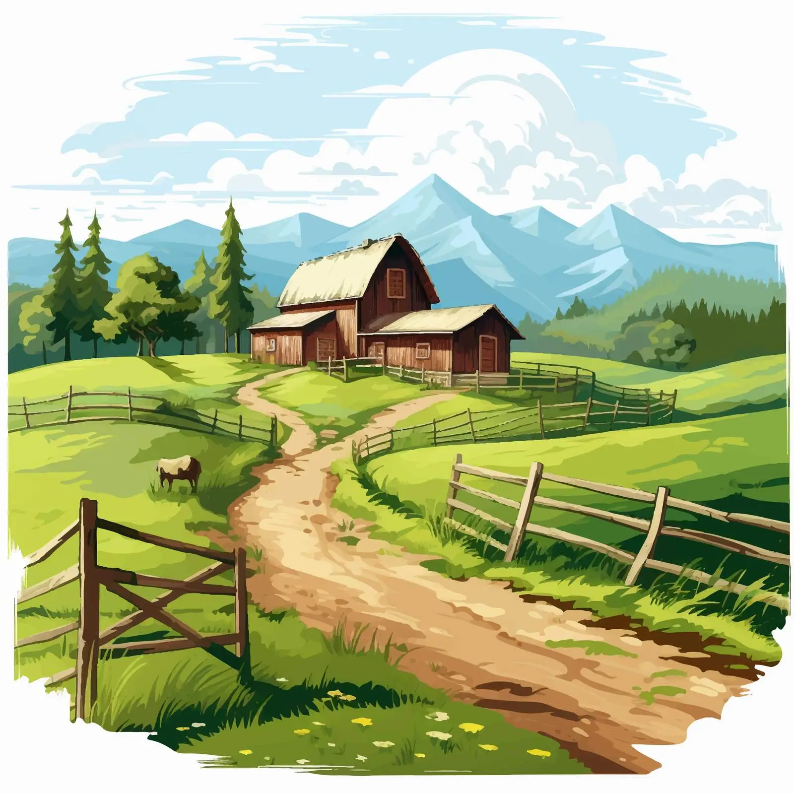 Rustic Farm in Nature with Barn and House — free download from Dotvec