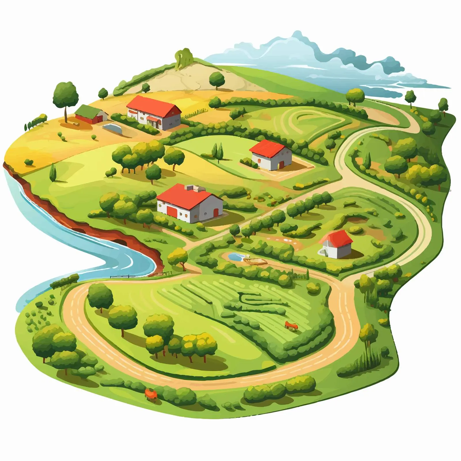 Cartoon Farm Land in Countryside Vector Illustration — free download from Dotvec