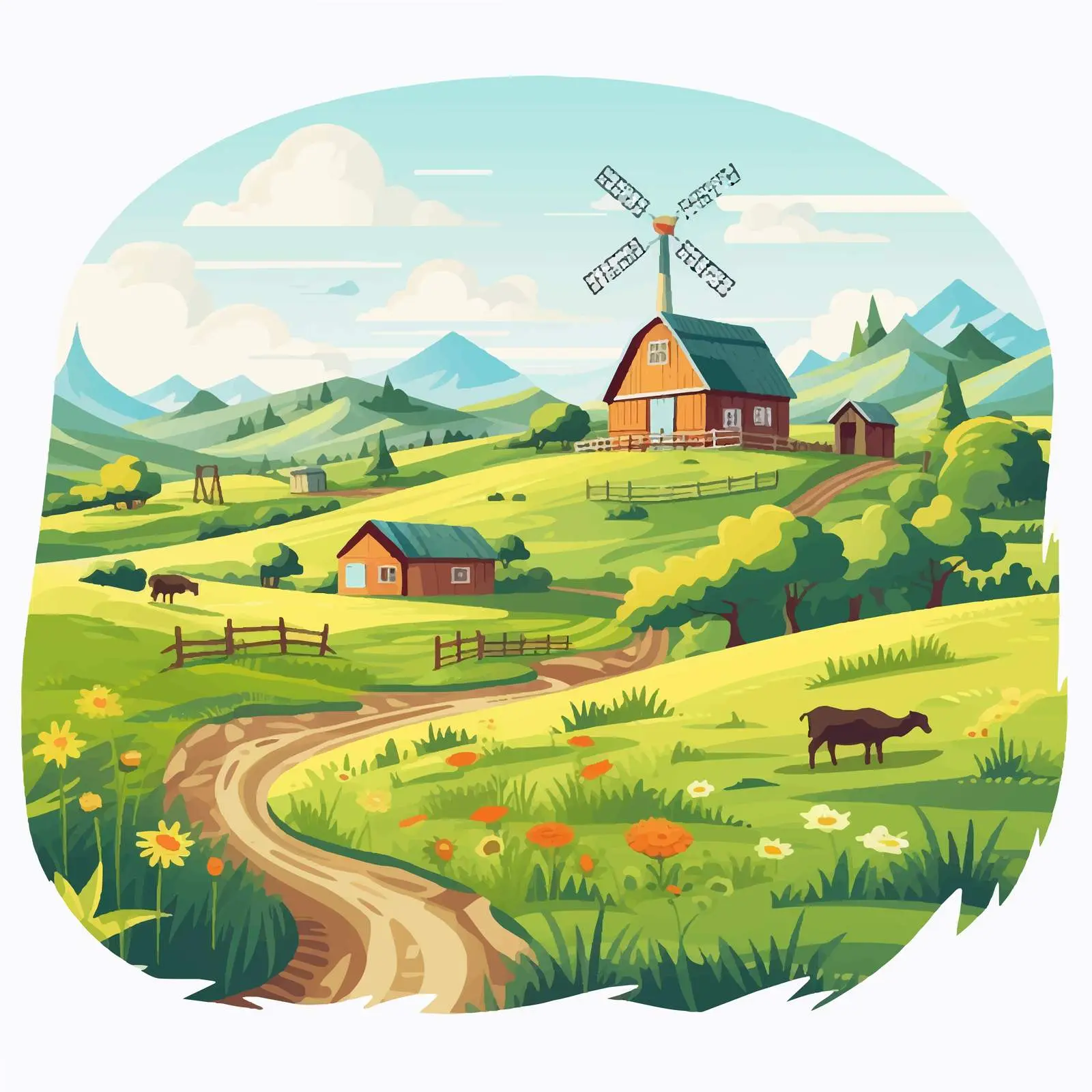 Cartoon Farm Land in the Countryside Illustration — free download from Dotvec