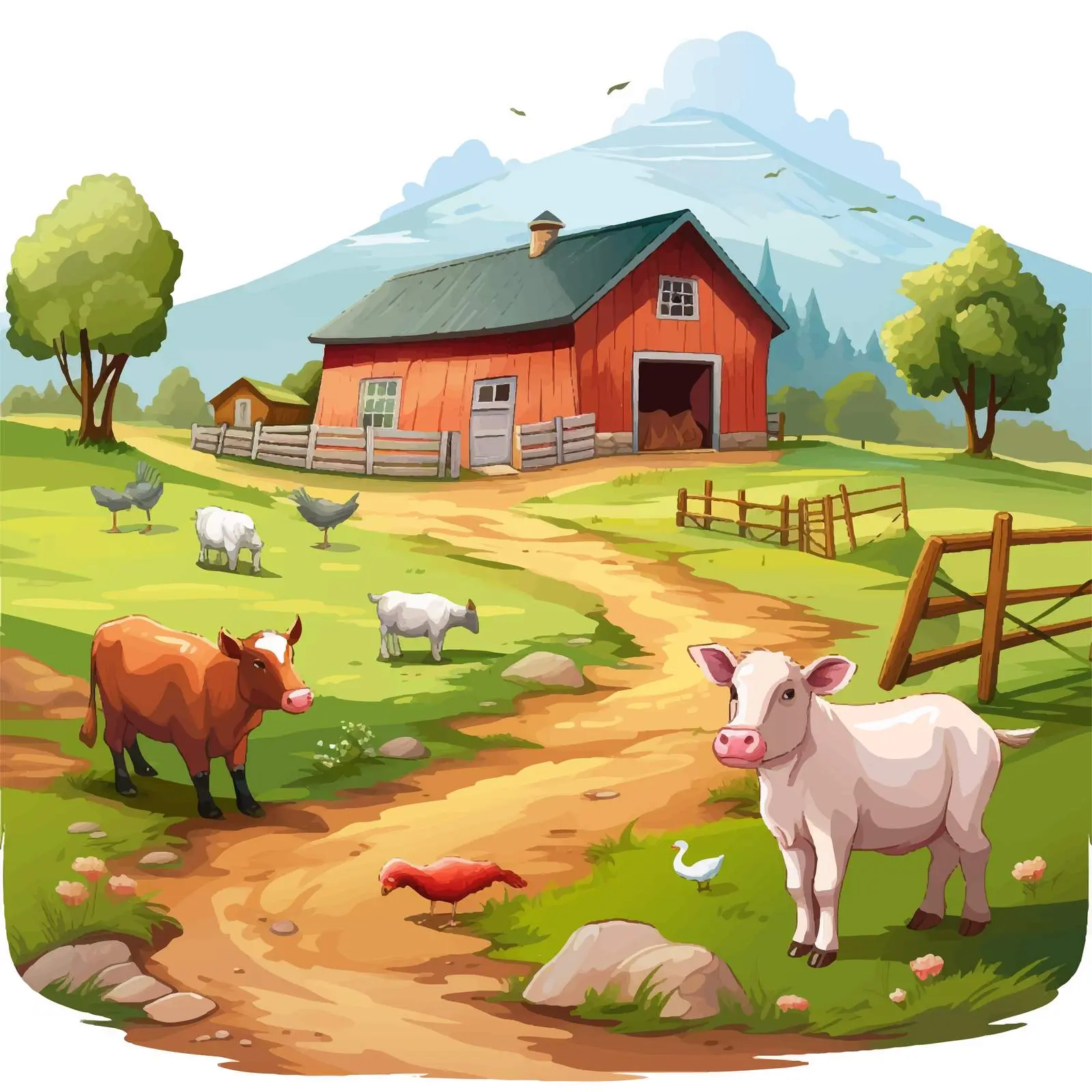 Farm Scene with Animals by the Barn — free download from Dotvec